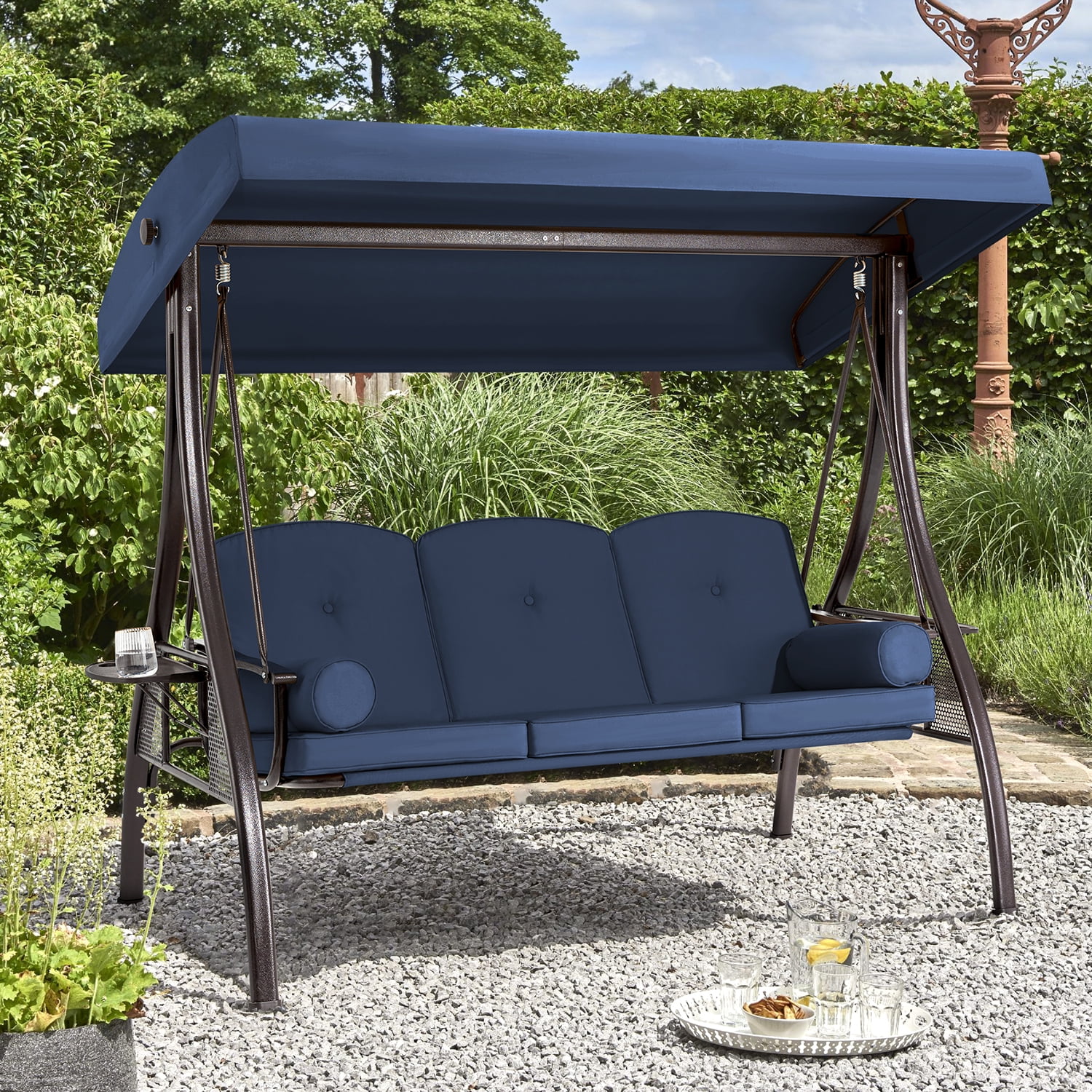 Homrest 3 Person Patio Outdoor Porch Swing with Adjustable Canopy, Backrest, Swing Bed with Stand for Garden,Deck - Image 36
