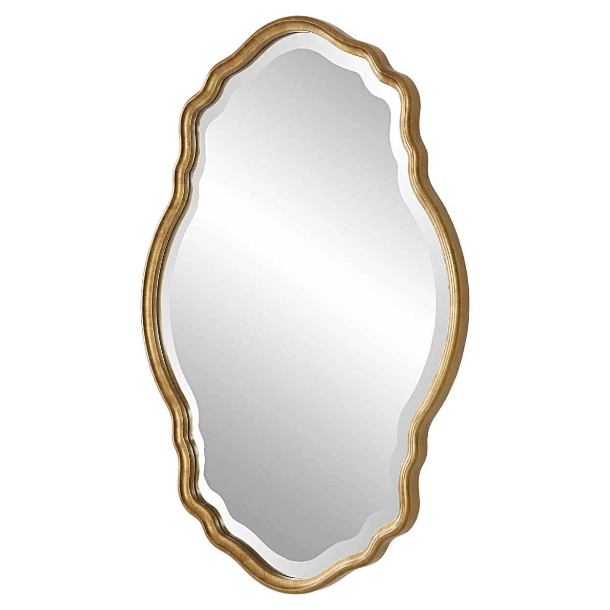 33 Inch Wood Wall Mirror, Elongated Quatrefoil, Gold, Saltoro Sherpi