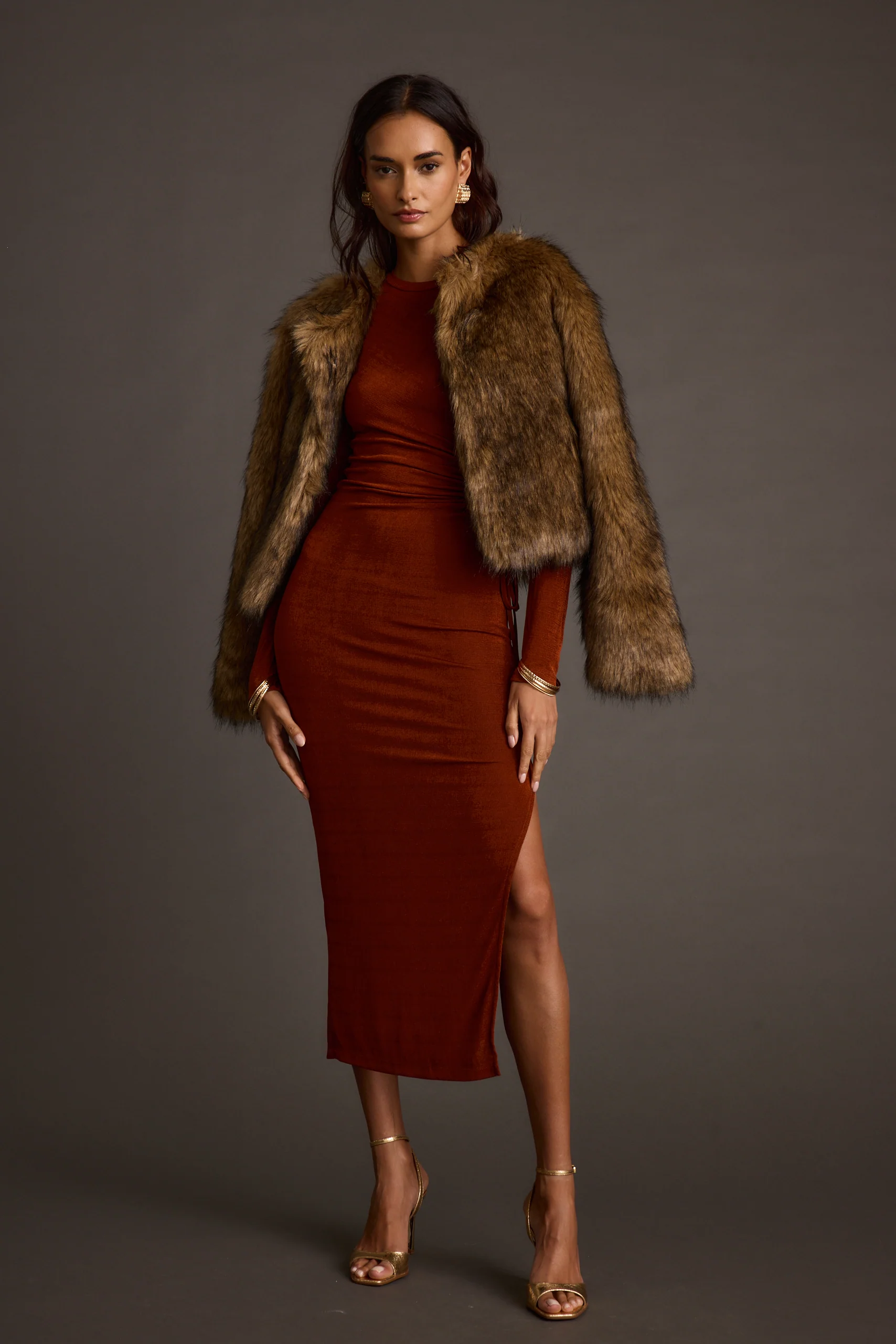 Misty Brown Faux Fur Coat