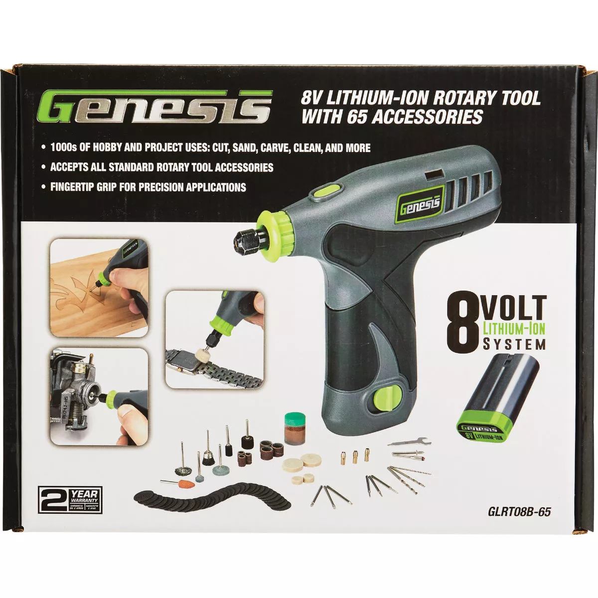 Genesis 8V Variable Speed Cordless Rotary Tool Kit with (65) Accessories