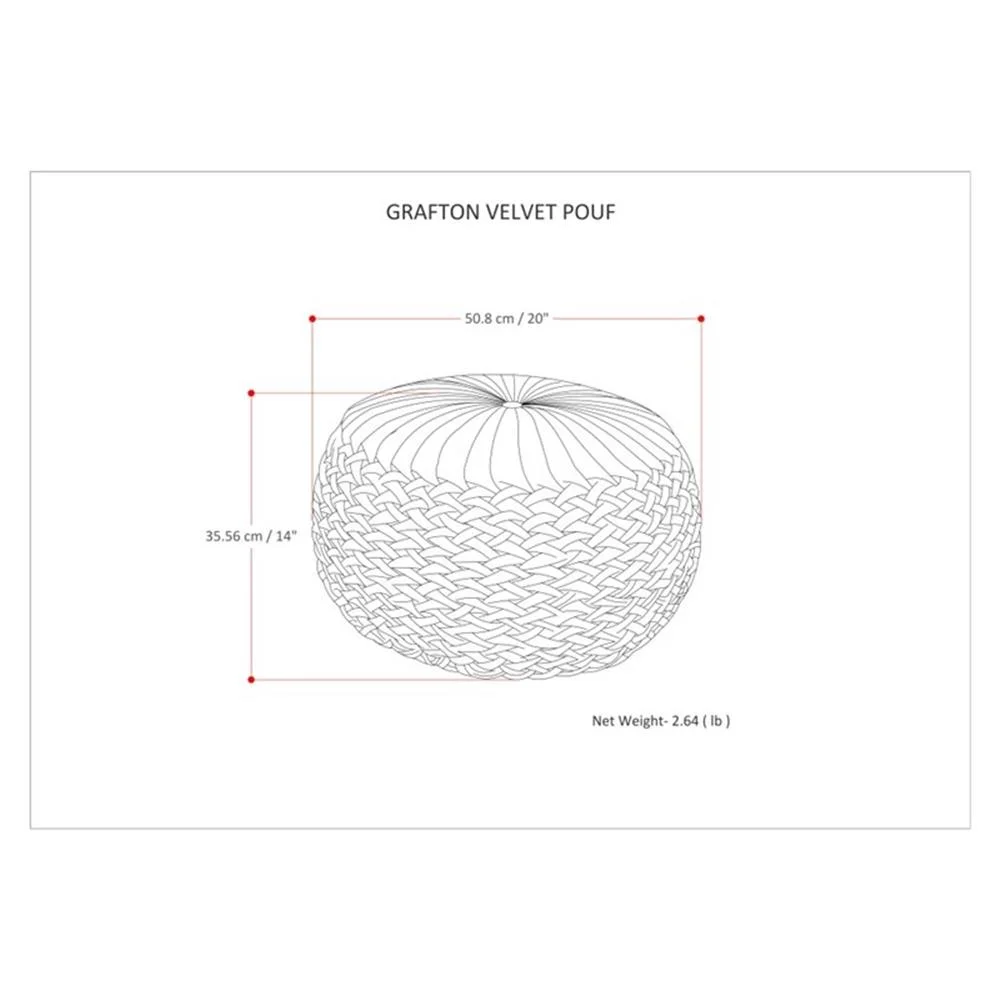 Pemberly Row Round Pouf in Teal Green Velvet Fabric with Woven Details