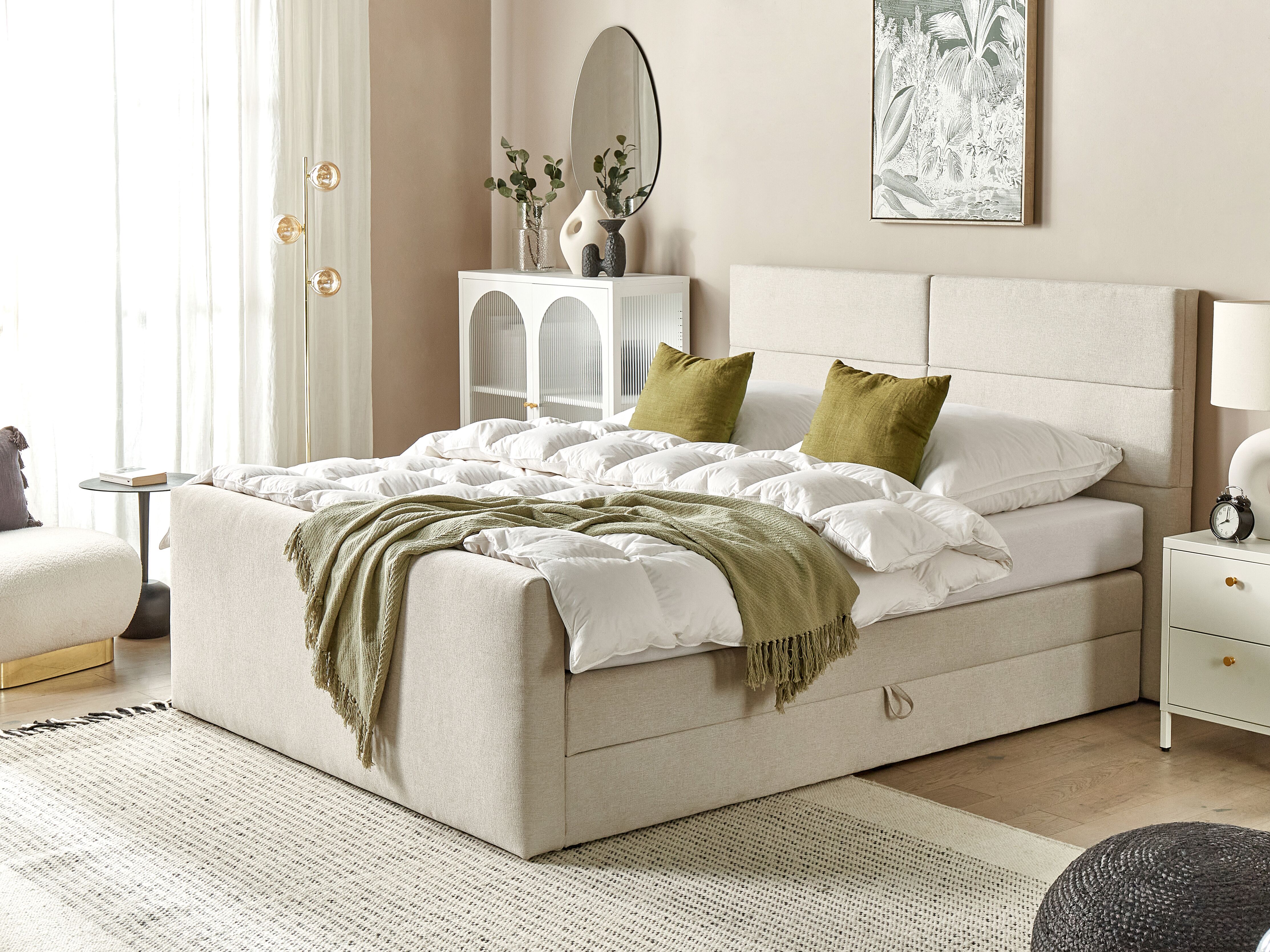 Divan Bed with Storage Fabric ARISTOCRAT 160 x 200 cm (EU King Size) Light Beige