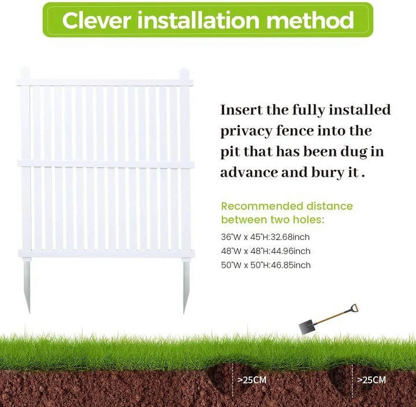 36"W X 45"H Outdoor Privacy Screen, Vinyl Air Conditioner Fence with Metal Stake, No Dig Trash Can Enclosure for Outside- 2 PVC Panels, White, Vertical - Image 9