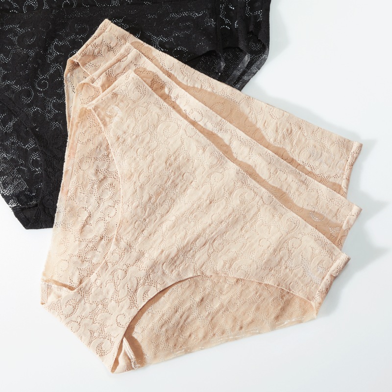 3-Pack Women’s All-Over Lace Mid-Rise Panties with No-Ride Gripper Legs - MIDNIGHT VELVET CATALOG