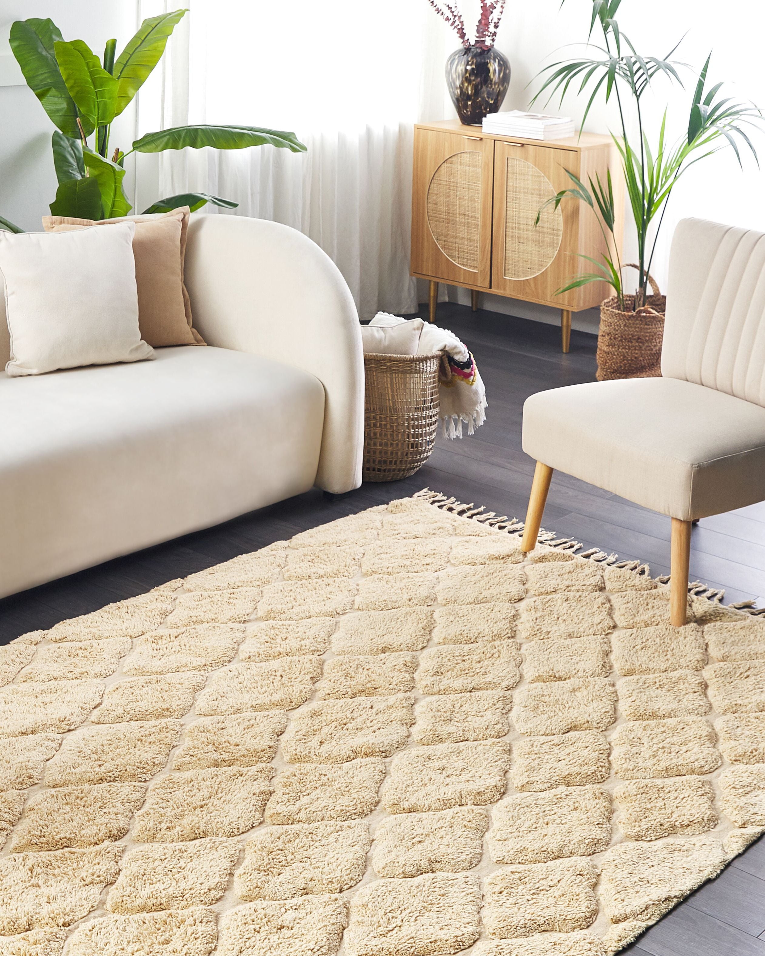Rug SANLIURFA Sand Beige 160 x 230 cm Cotton