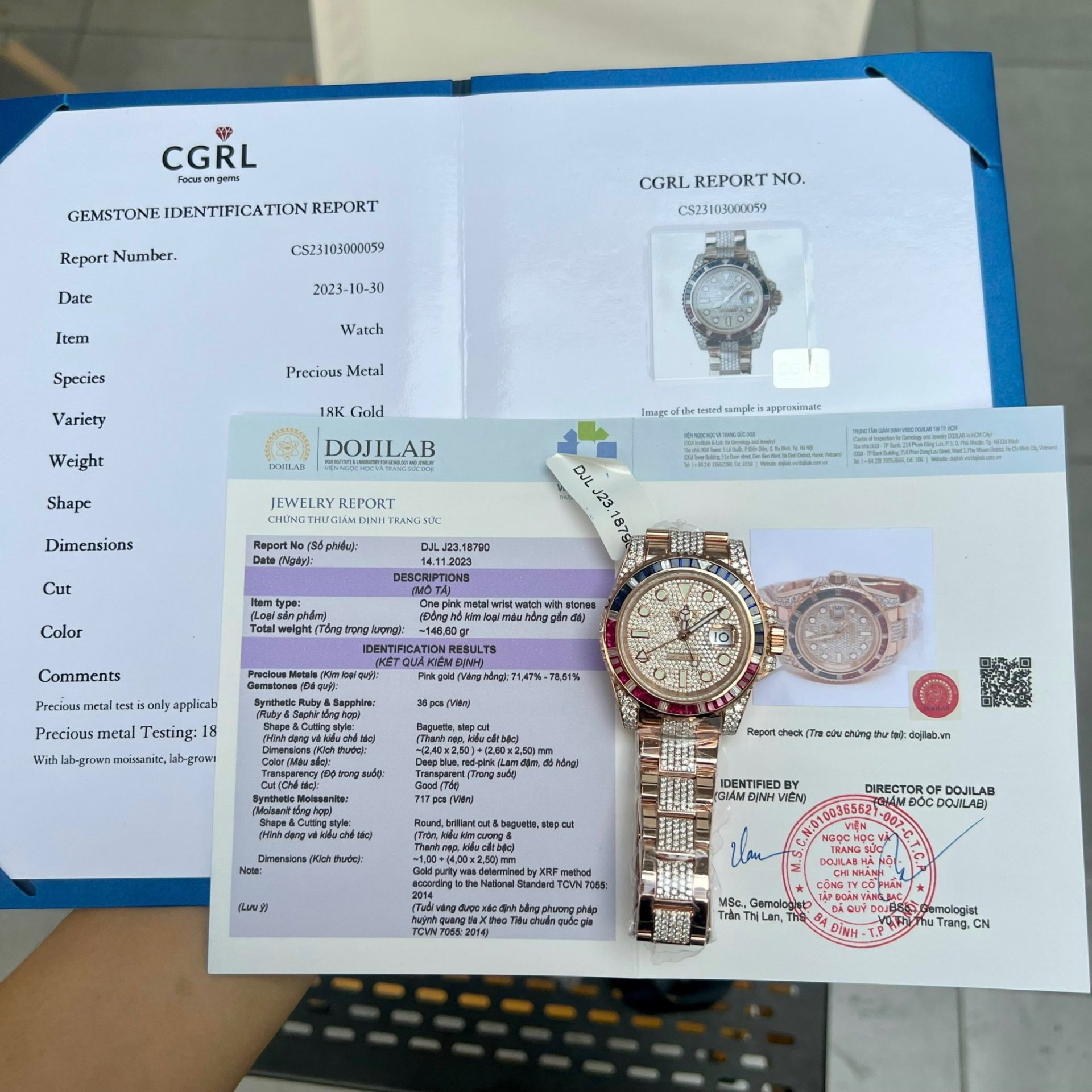 Rolex Replica 11 Watch GMT Master II Gold Wrapped Moissanite Diamond Sapphire 40mm - Elite Watch Atelier