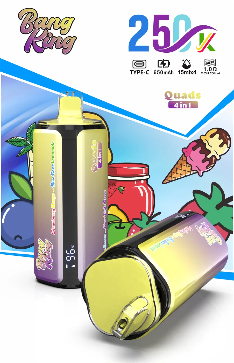 Truskawka Mango · Blue Razz Limonada · Waniliowe Lody · Kwaśne Triple Berry