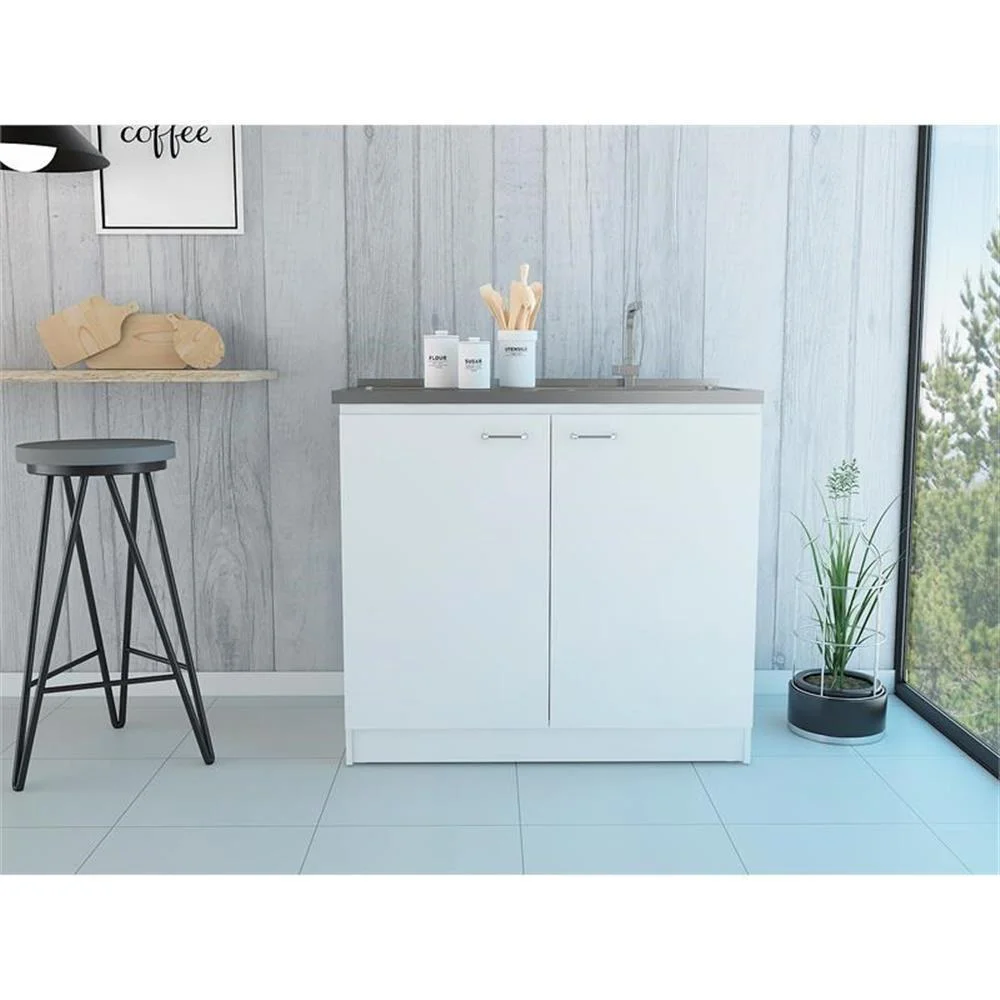Pemberly Row White Modern Engineered Wood Napoles Utility Sink with Cabinet - Image 2