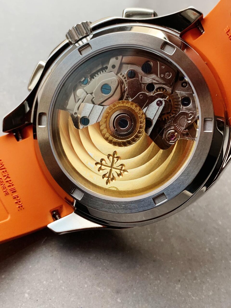 Replica PATEK PHILIPPE Aquanaut 5168G 42mm SS ZF 1:1 Best Edition Black Dial on Orange Rubber Strap - Top club