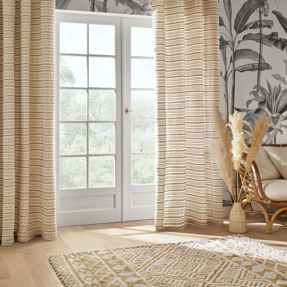 "Micah" jacquard curtain Beige linen, 130x260 cm