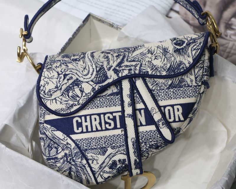 Saddle Bag Blue Toile de Jouy Embroidery – DB0741:1High-quality replica