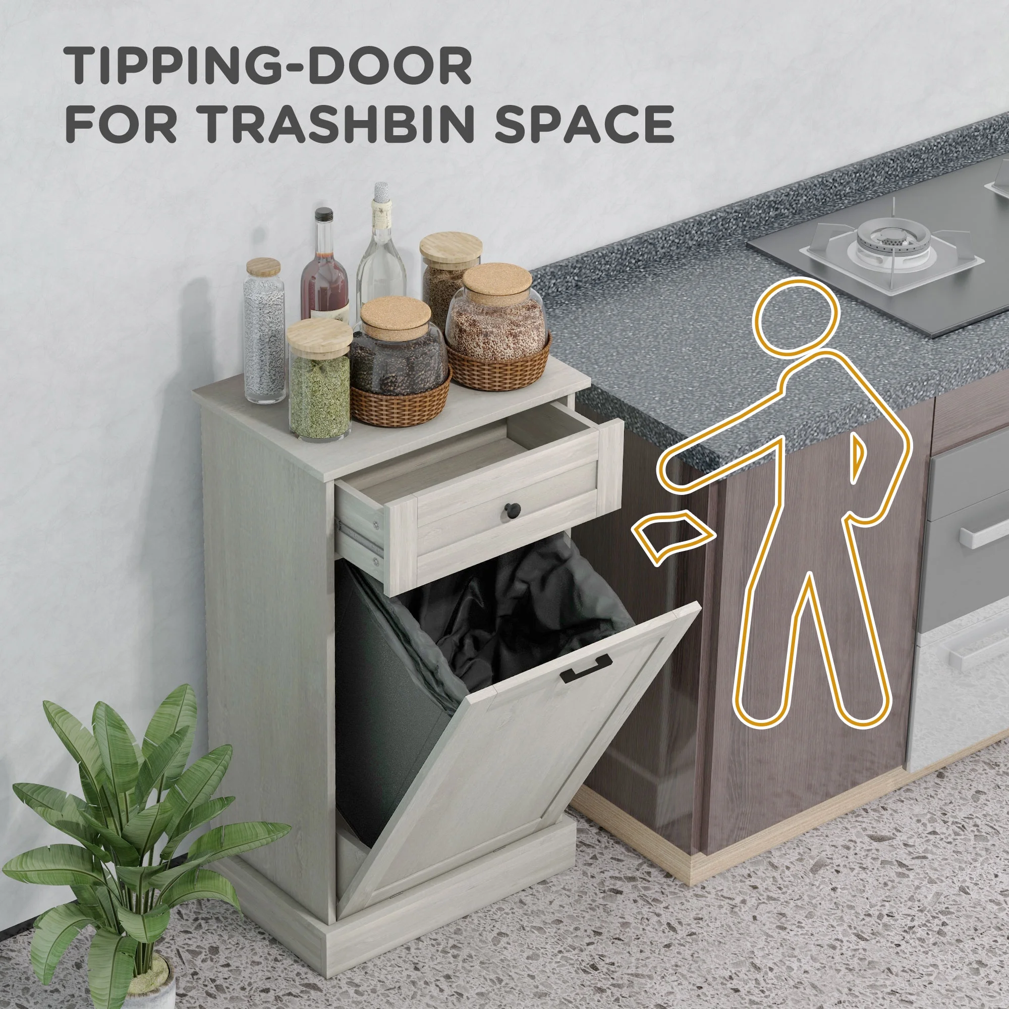 HOMCOM Kitchen Tilt Out Trash Bin Cabinet, Free Standing Recycling Cabinet - Image 2
