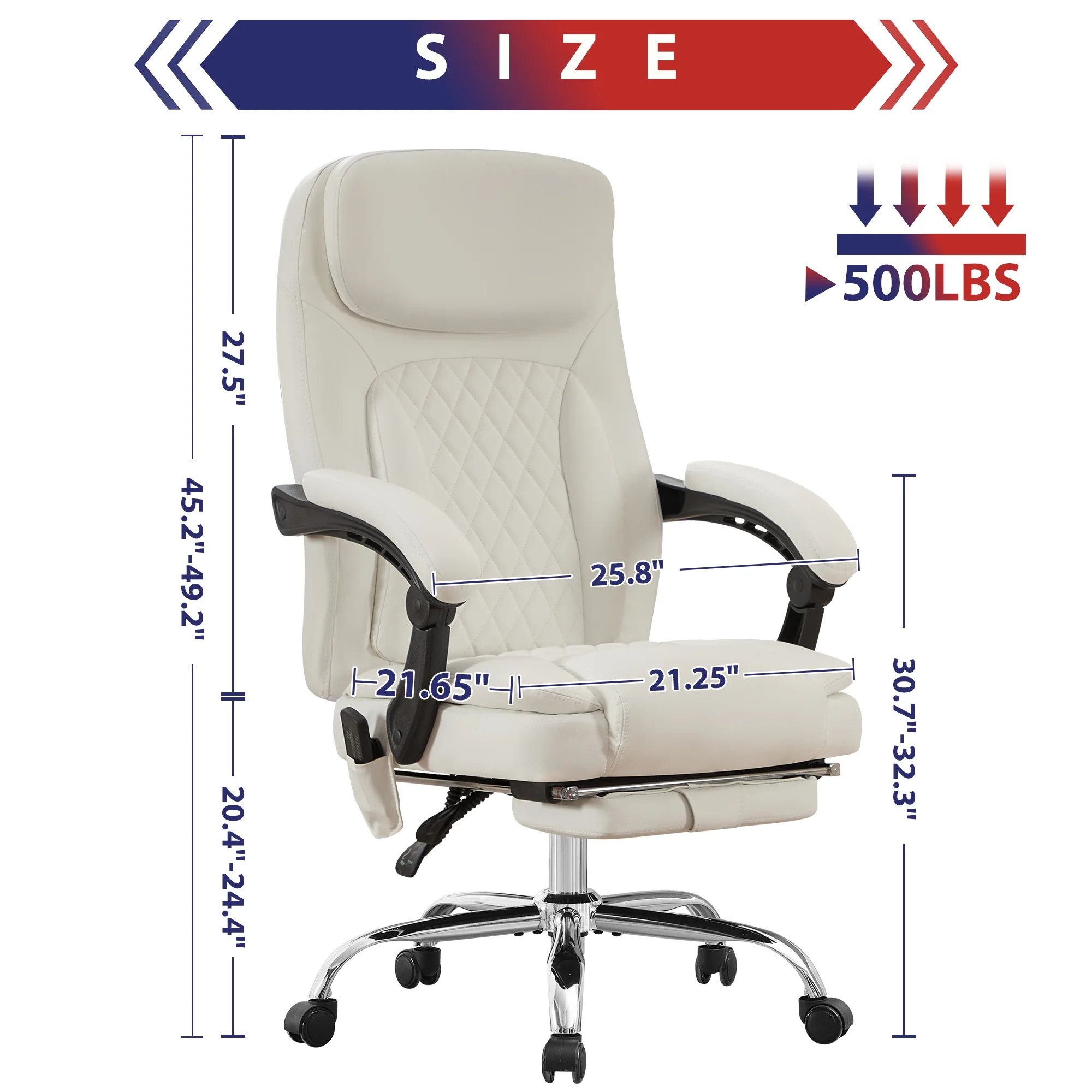 JONPONY Big and Tall Office Chair 500LBS Executive Office Chair Massage and Footrest Ergonomic Computer Desk Chair Reclining High Back Leather Office Chair Lumbar Back Support Swivel Rolling,Black - Image 58