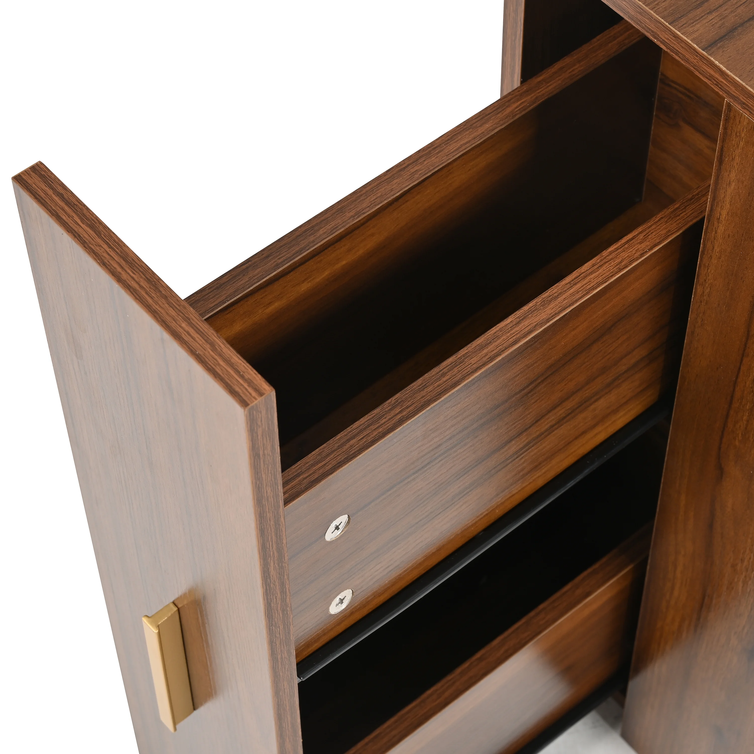 MODERNLUXE Corner Makeup Vanity Desk with Folding Mirror and Lights,Modern Vanity Set with 1 Stool,2 Drawers and 3 Shelves for Bedroom,Women, and Girls,Walnut - Image 4