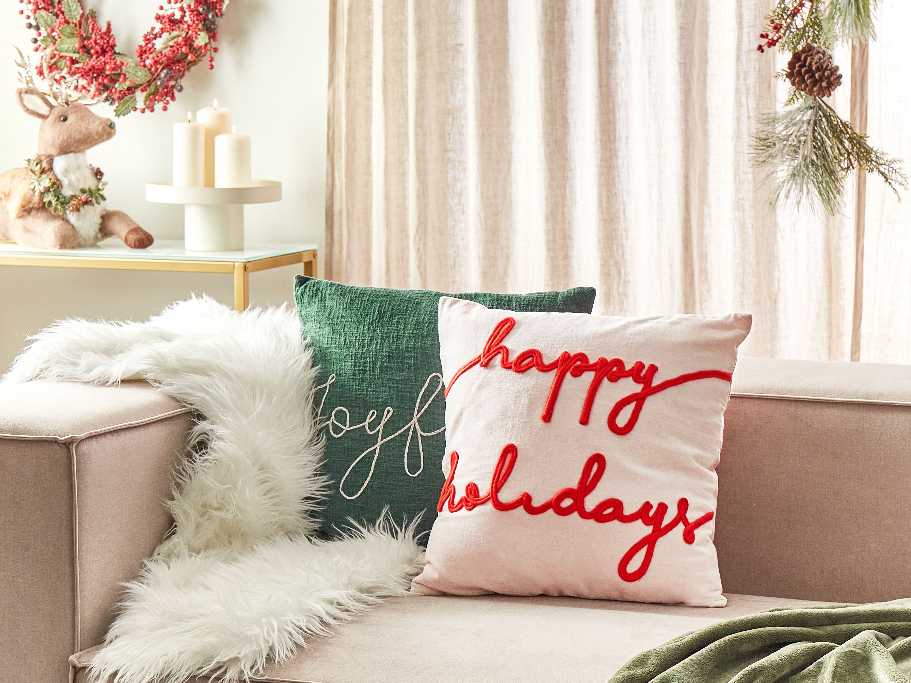 Throw Cushion EXACUM Velvet 45 x 45 cm White Christmas Motif