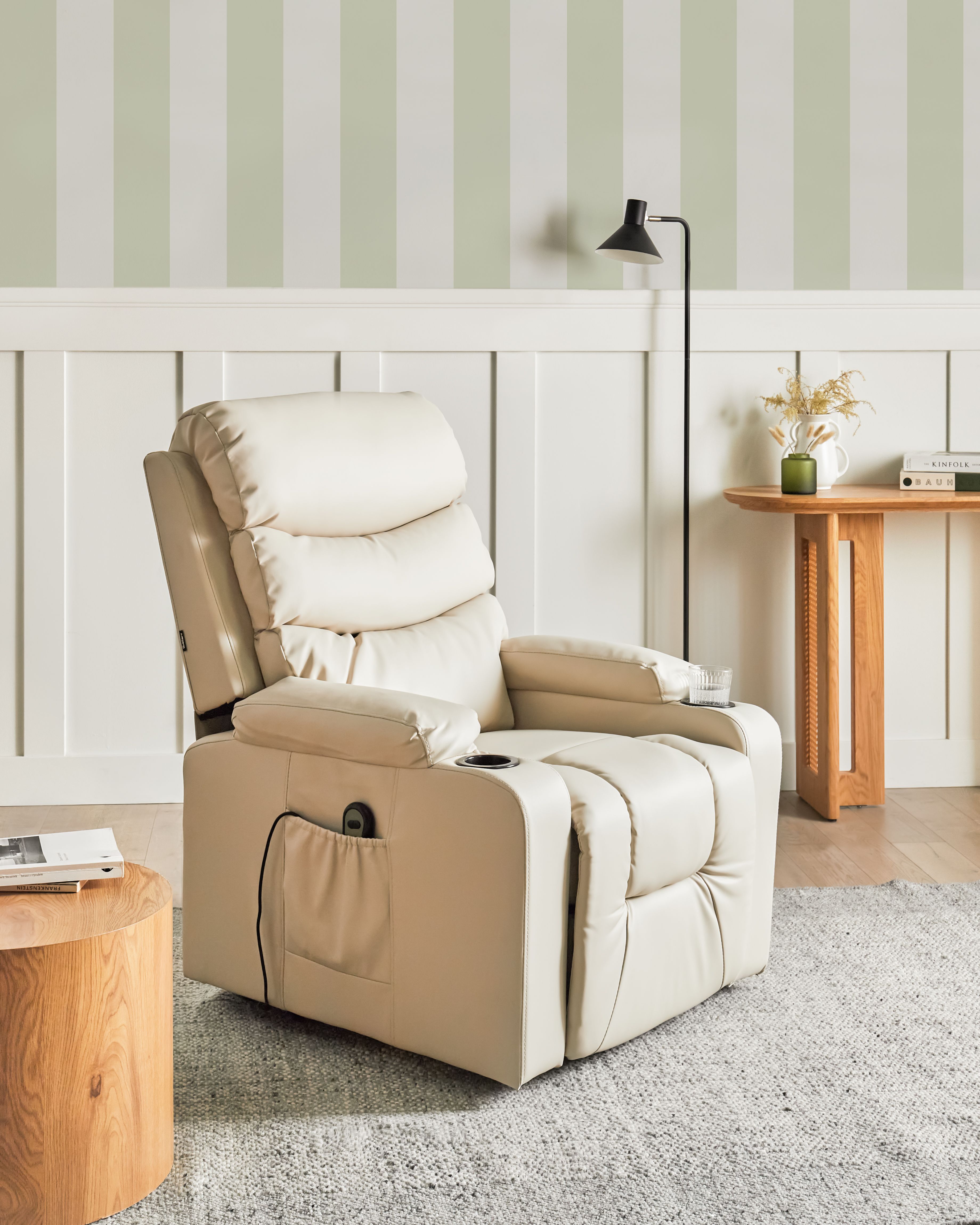 Electric Recliner Chair ETER with Footrest Faux Leather Beige