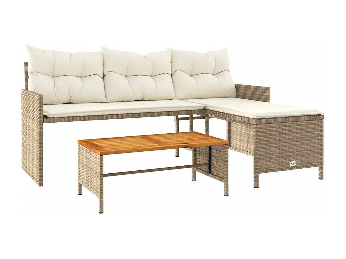 Canapé de jardin avec table et coussins en forme de L beige FR443929
