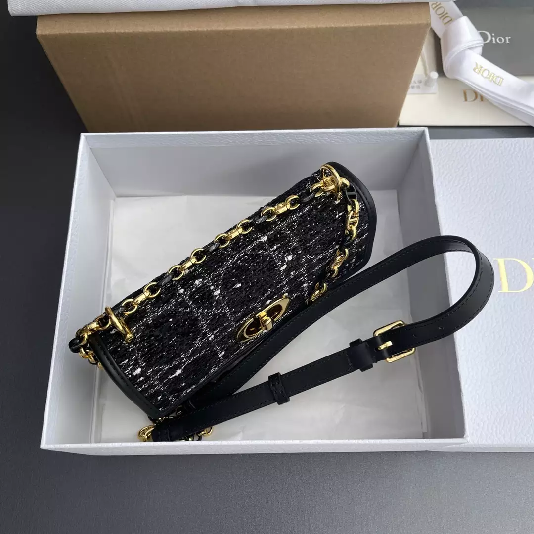 Miss Caro Mini Bag Black Cannage Tweed Embroidery1:1High-quality replica
