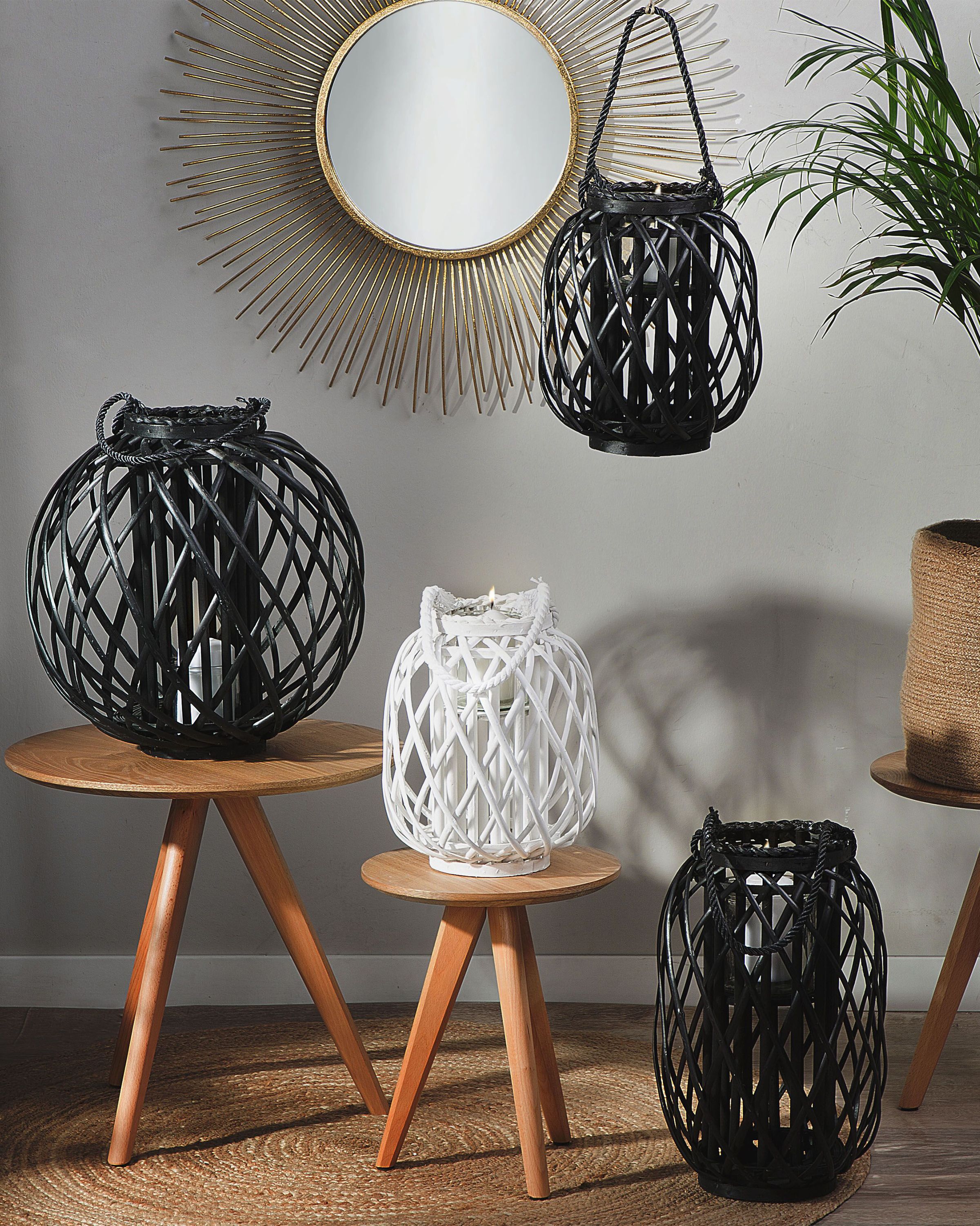 Lantern MAURITIUS Willow Wood 30 cm White