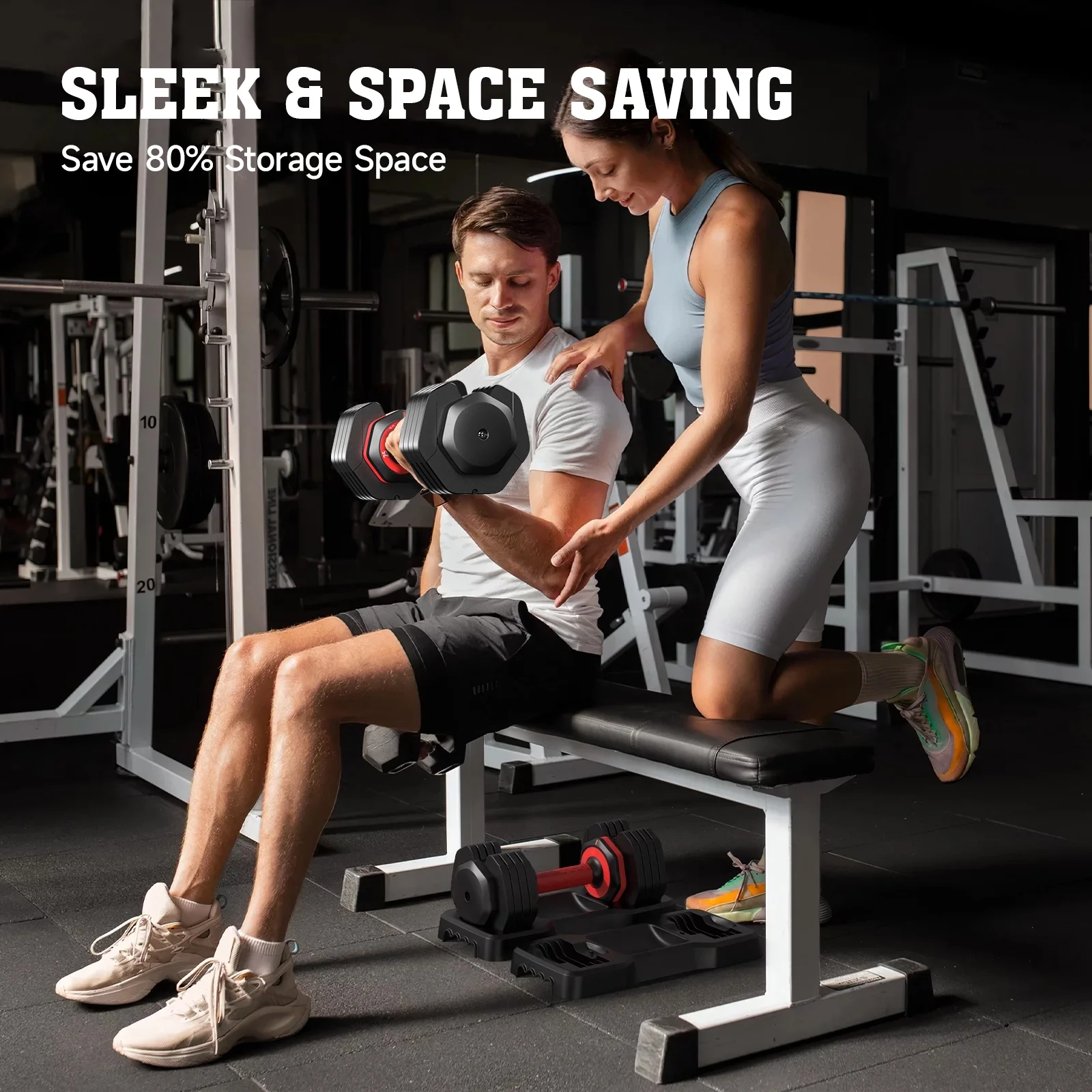 (1 Pair) LNOW 50lbs Quick Select Adjustable Dumbbells for Home Gym 5 in 1 Free Weights 5/10/15/20/25lb/50lb Dumbbell with Anti-Slip Handle, Suitable for Home Gym Exercise Equipment - Image 14