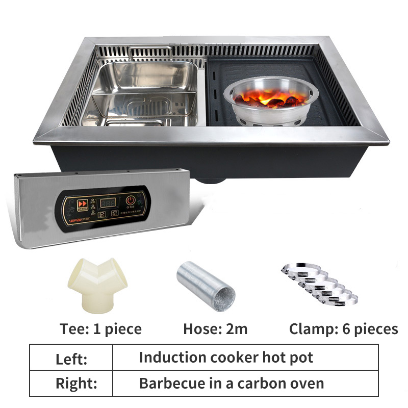 Wholesale Japanese Commercial Electric Hot Pot and Bbq Grill Rectangle Embedded Electric Combo Barbecue Shabu Grill