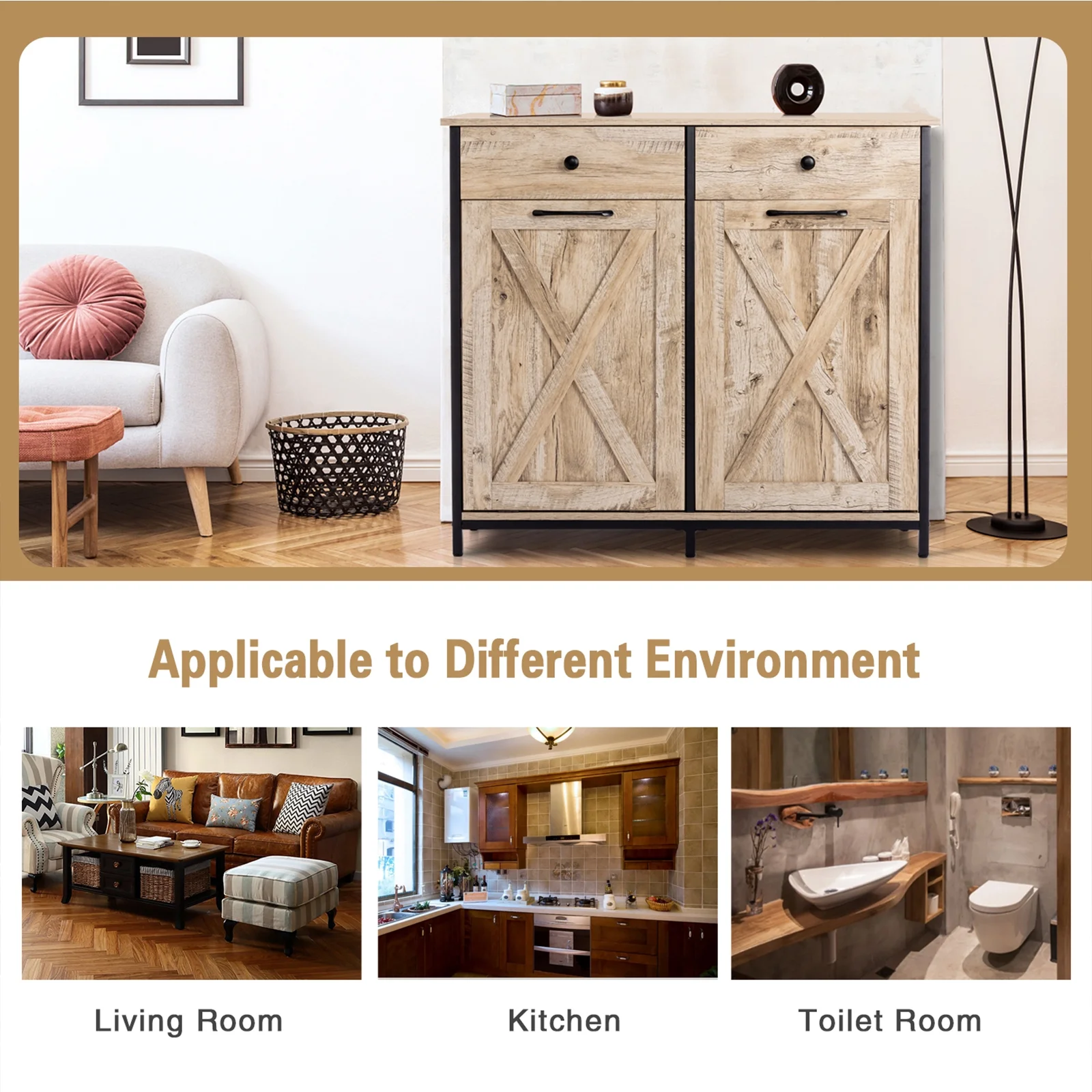 Eclife 20 Gallons Double Tilt Out Trash Cabinet Wood Tabletop, Upgrade Gray, WB010GY - Image 46