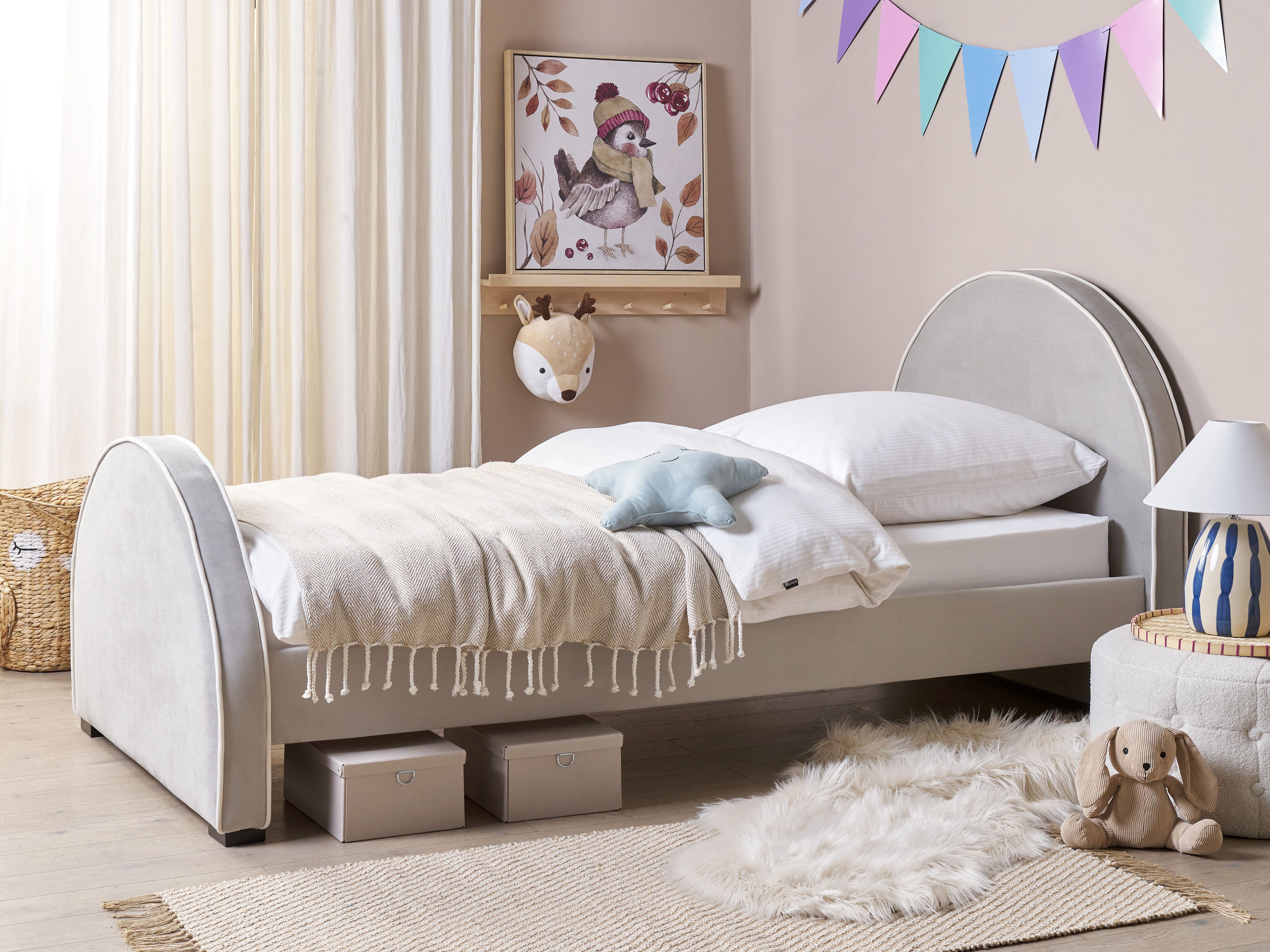 Kids Bed Velvet NOZAY 90 x 200 cm (EU Single) Light Grey