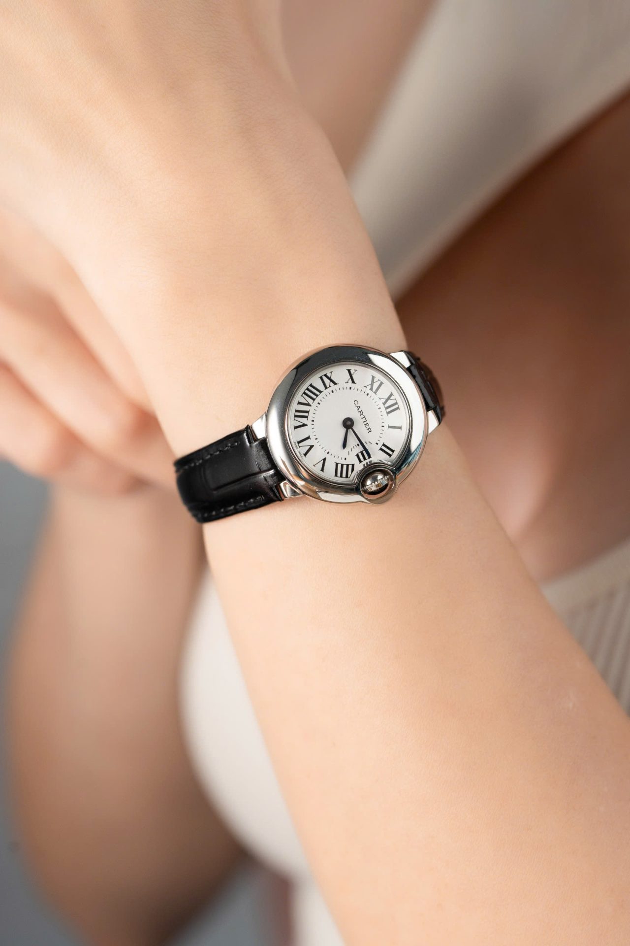 Cartier Ballon Bleu Women s Replica 11 Watch White Dial Black Leather Strap 28mm - Top club