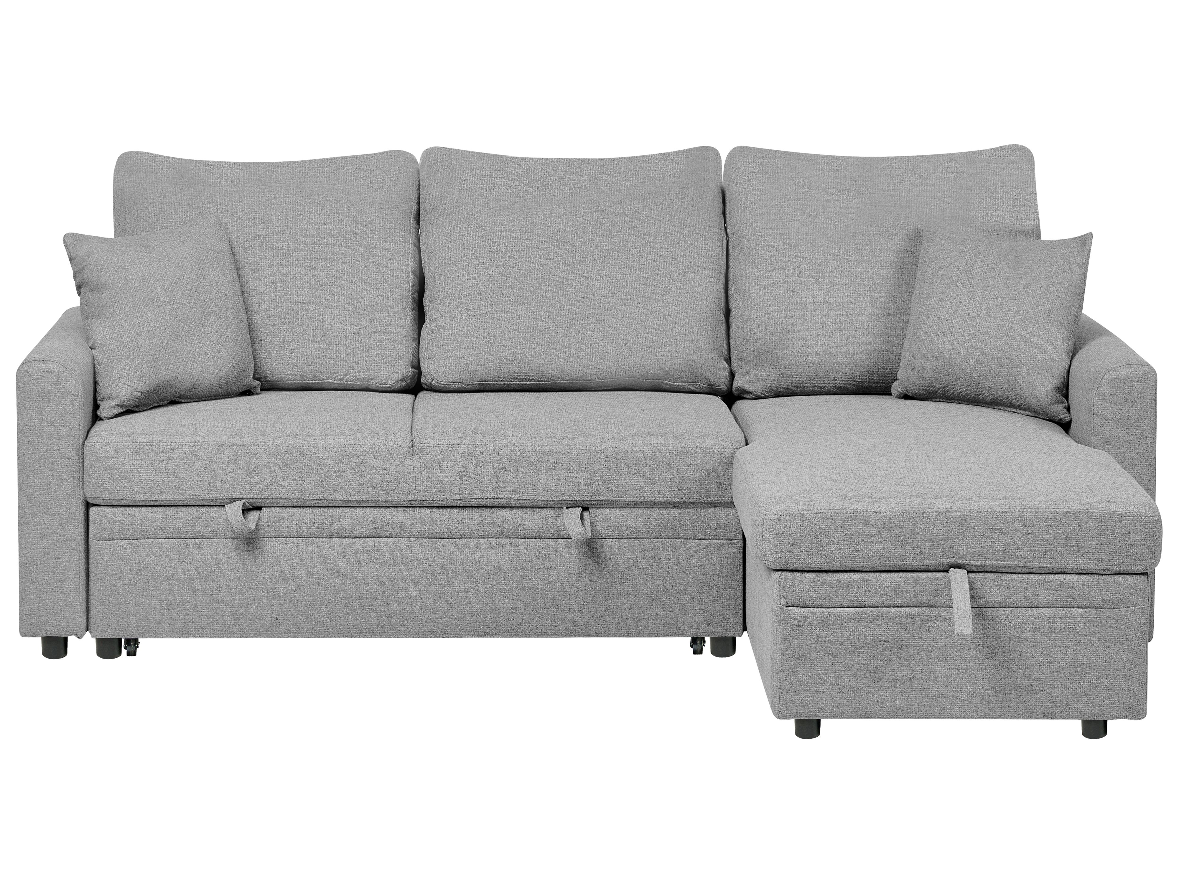 Corner Sofa Bed 3 Seater NASSJO Faux Linen Grey Left Hand