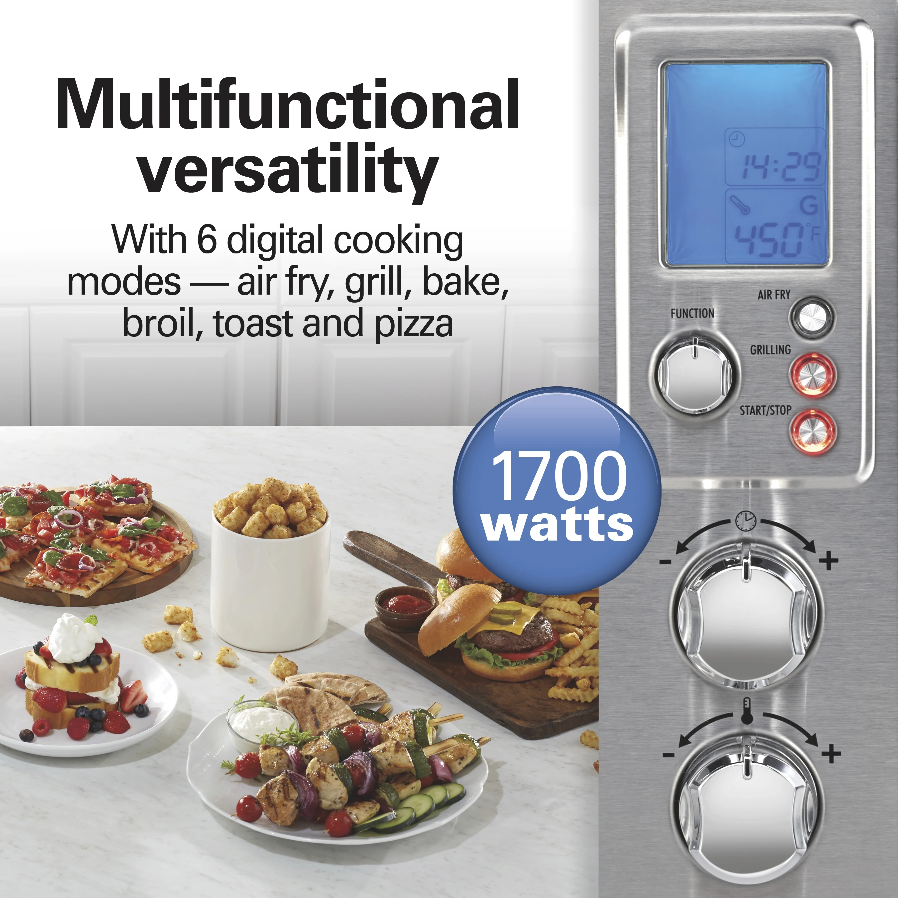 Hamilton Beach 6-in-1 Air Fryer Toaster Oven Combo & Electric Indoor Grill with Sure Crisp Technology, Stainless Steel