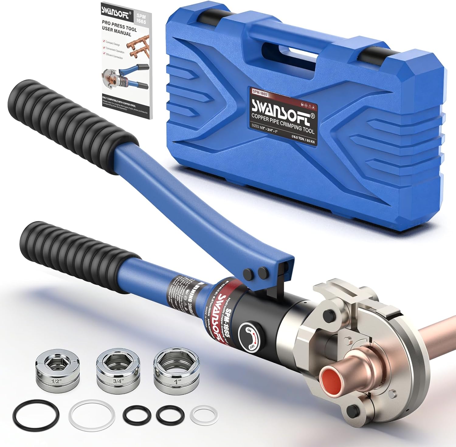 SWANSOFT Hydraulic Copper Pipe Crimping Tool with Interchangeable 1/2