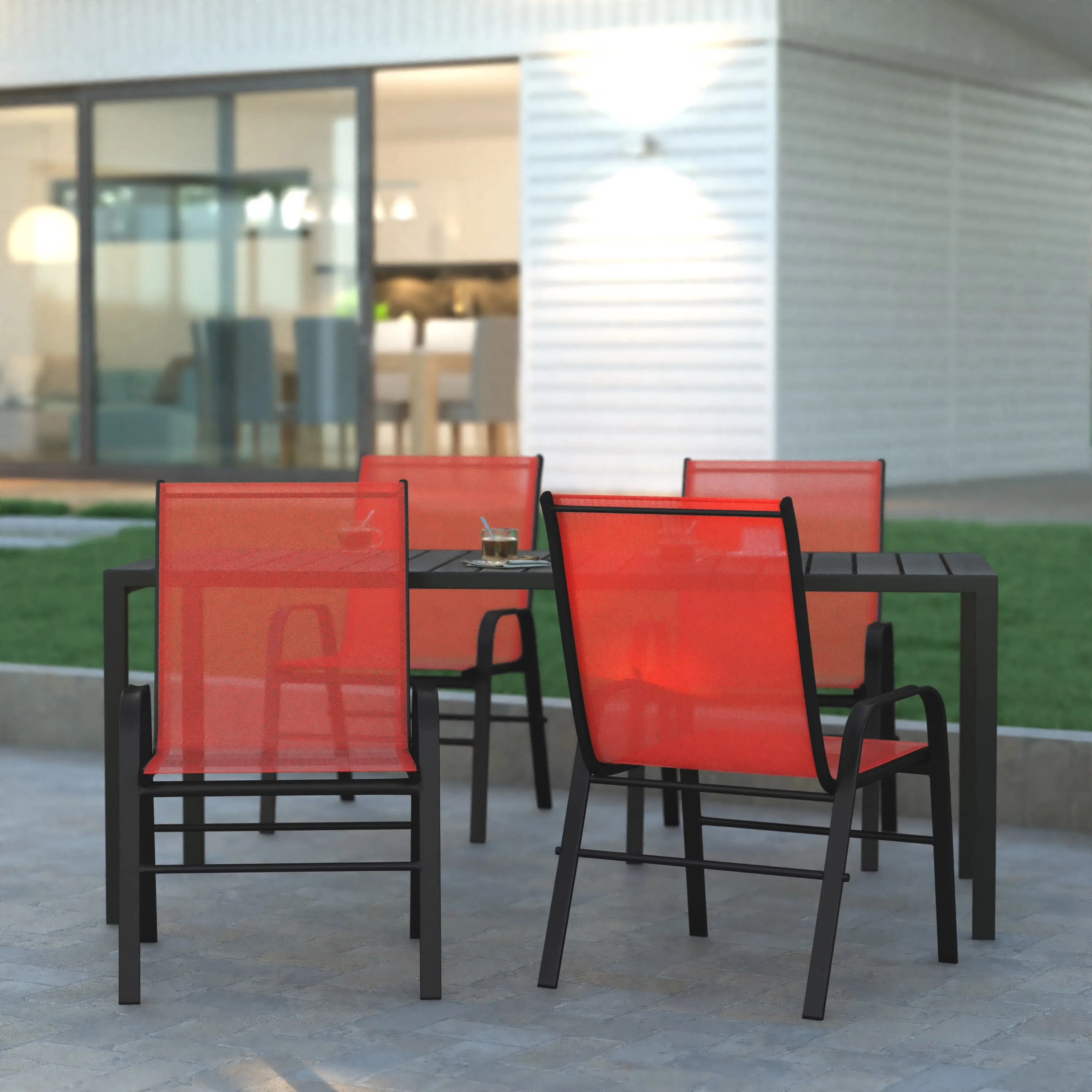 Emma + Oliver Outdoor Stack Chairs, Gray, 4 Pack, 21.25in W x 29in D x 36in H - Image 3 Emma + Oliver Outdoor Stack Chairs, Gray, 4 Pack, 21.25in W x 29in D x 36in H - Image 3