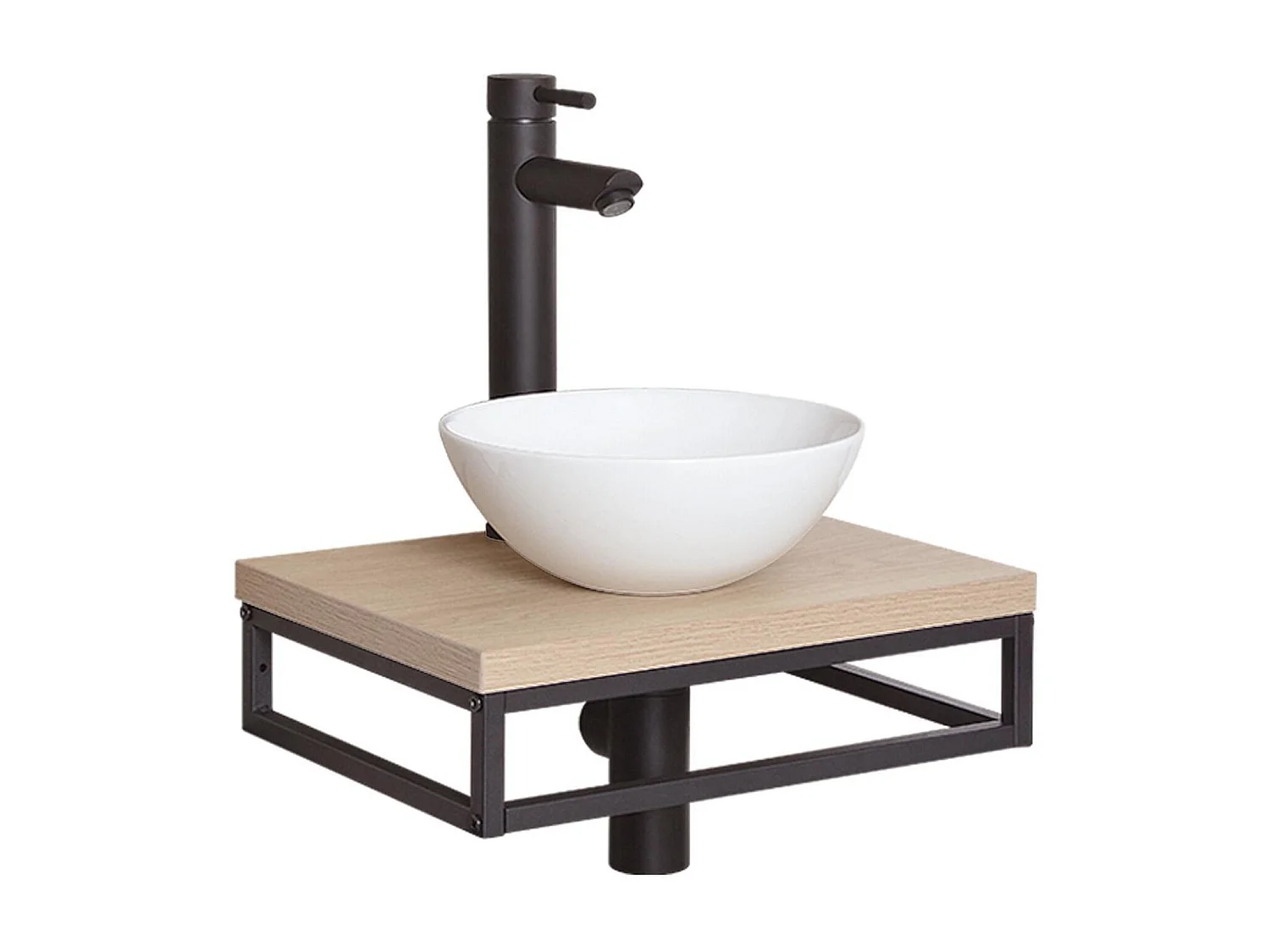 Meuble lave-mains SOHO plan fin et porte serviette dessous vasque blanche
