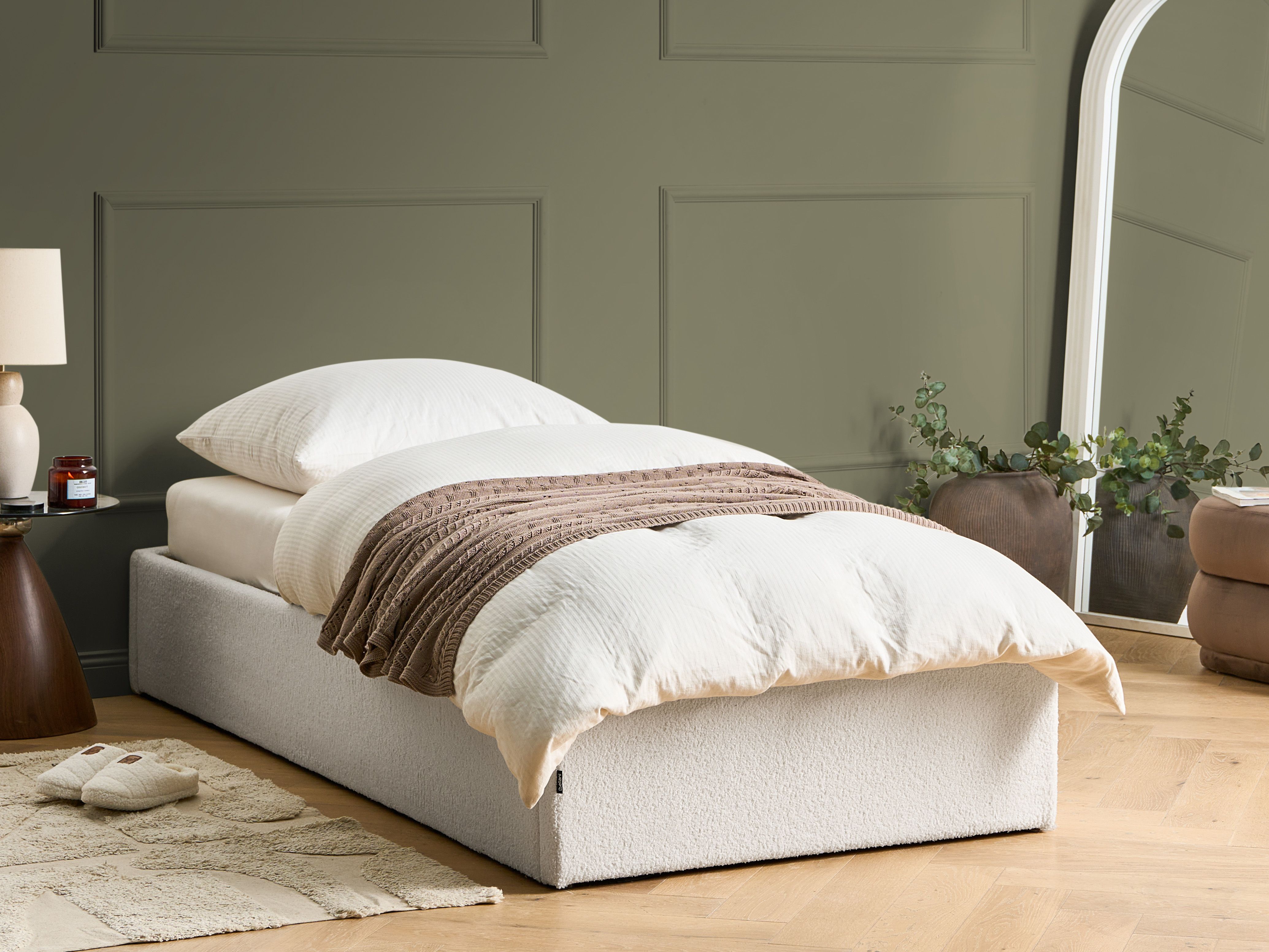 Ottoman Bed without Headboard Boucle DINAN 90 x 200 cm (EU Single) Off-White