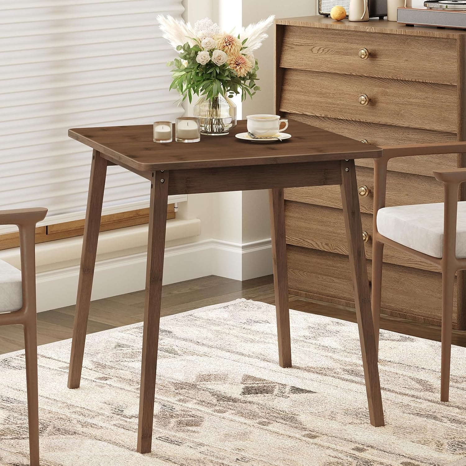 HOOBRO Bamboo Dining Table, Square Dining Table for 2, 27.6