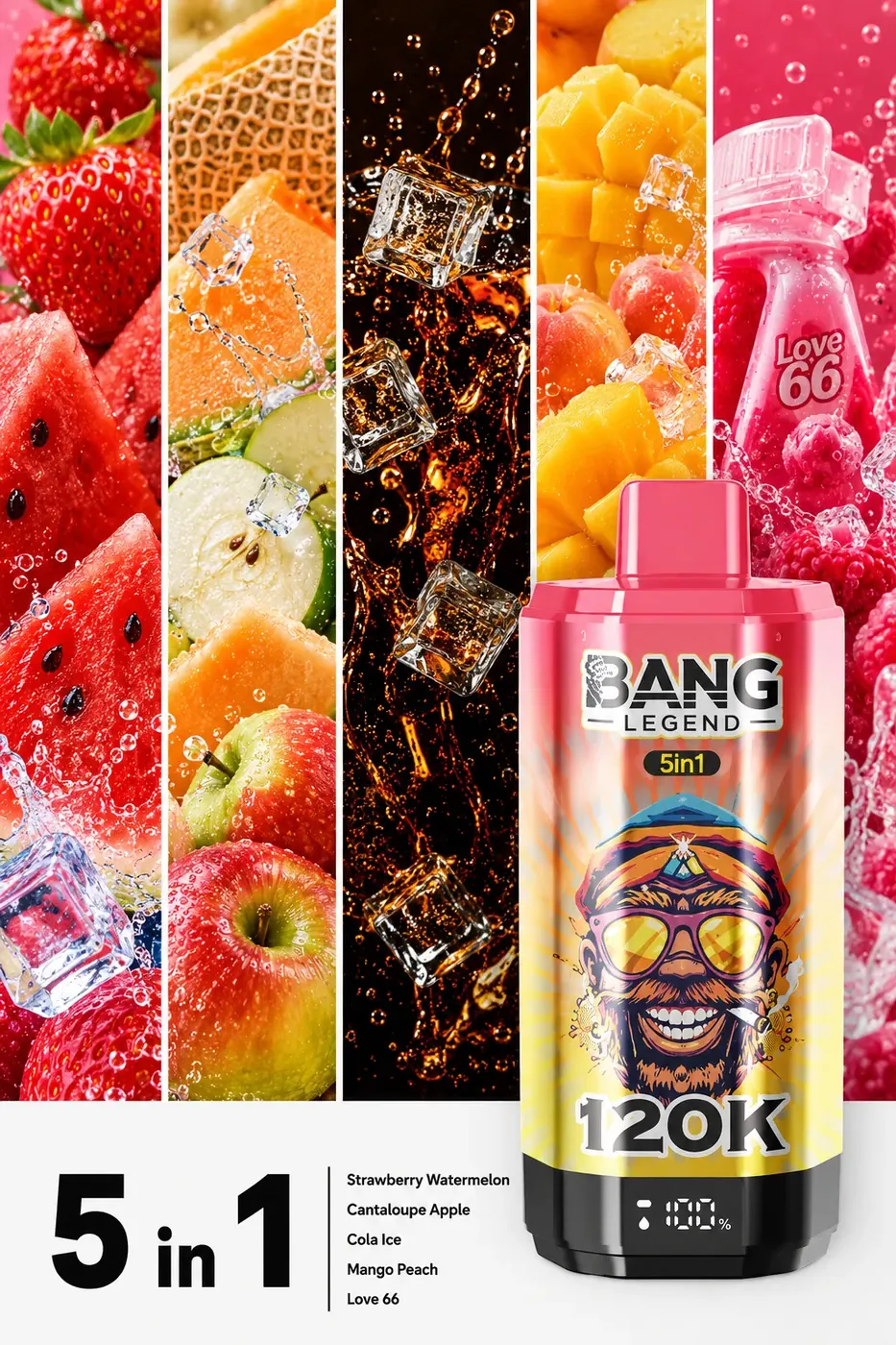 Truskawka i arbuz, kantalupa i jabłko, lodowa cola, mango i brzoskwinia, Love 66