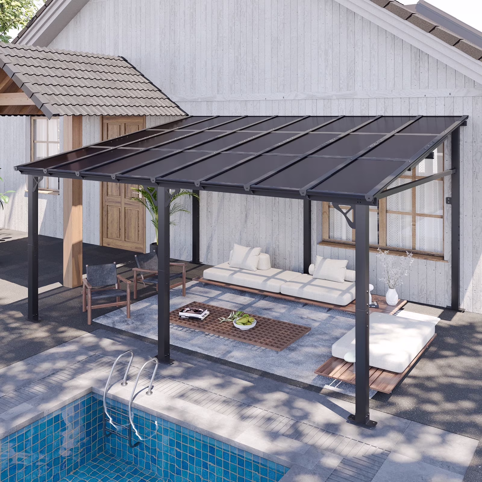 Aoxun 8' x 5' Gazebo for Patio, Gazebo Pergola with Sloped Roof, Grill Gazebo Large Wall-Mounted Heavy Duty Awnings, for Backyard, Deck, Patio - Image 9