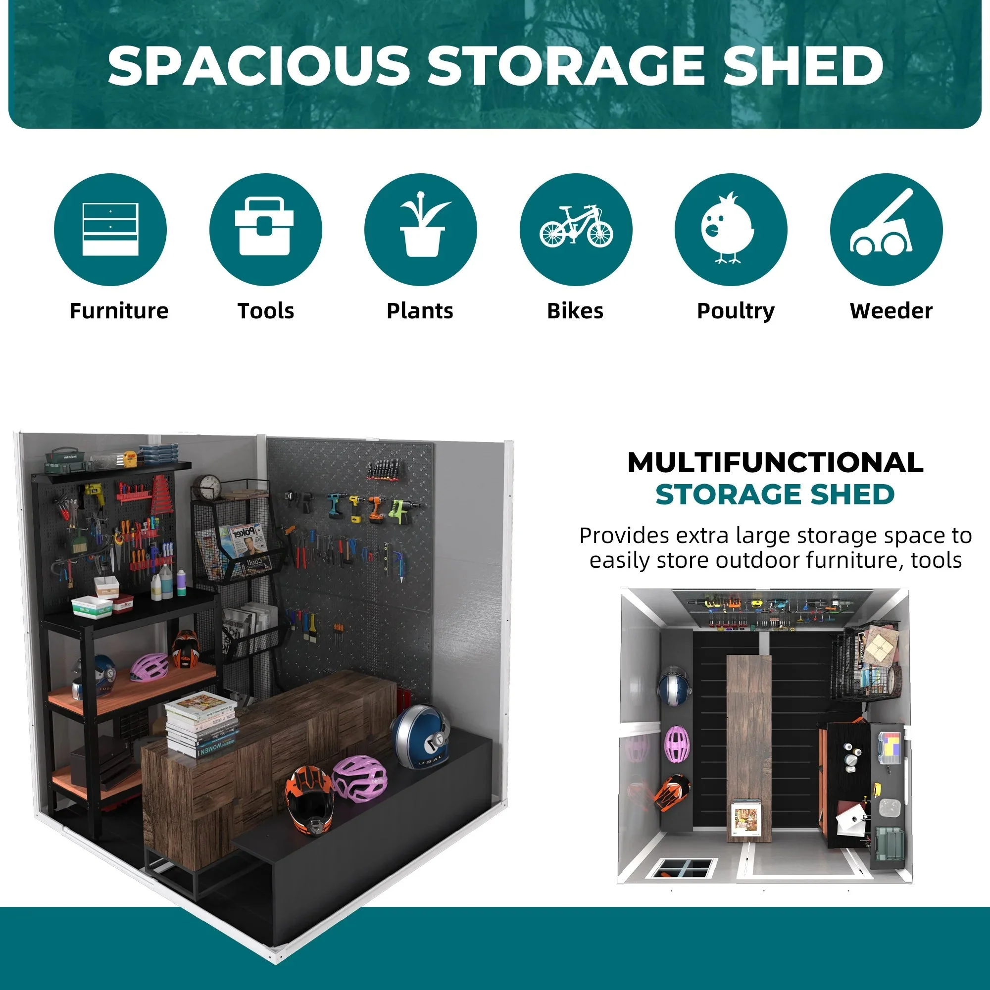 Seizeen Resin Outdoor Storage Shed With Floor, Light Gray, 82 in H - Image 32 Seizeen Resin Outdoor Storage Shed With Floor, Light Gray, 82 in H - Image 32