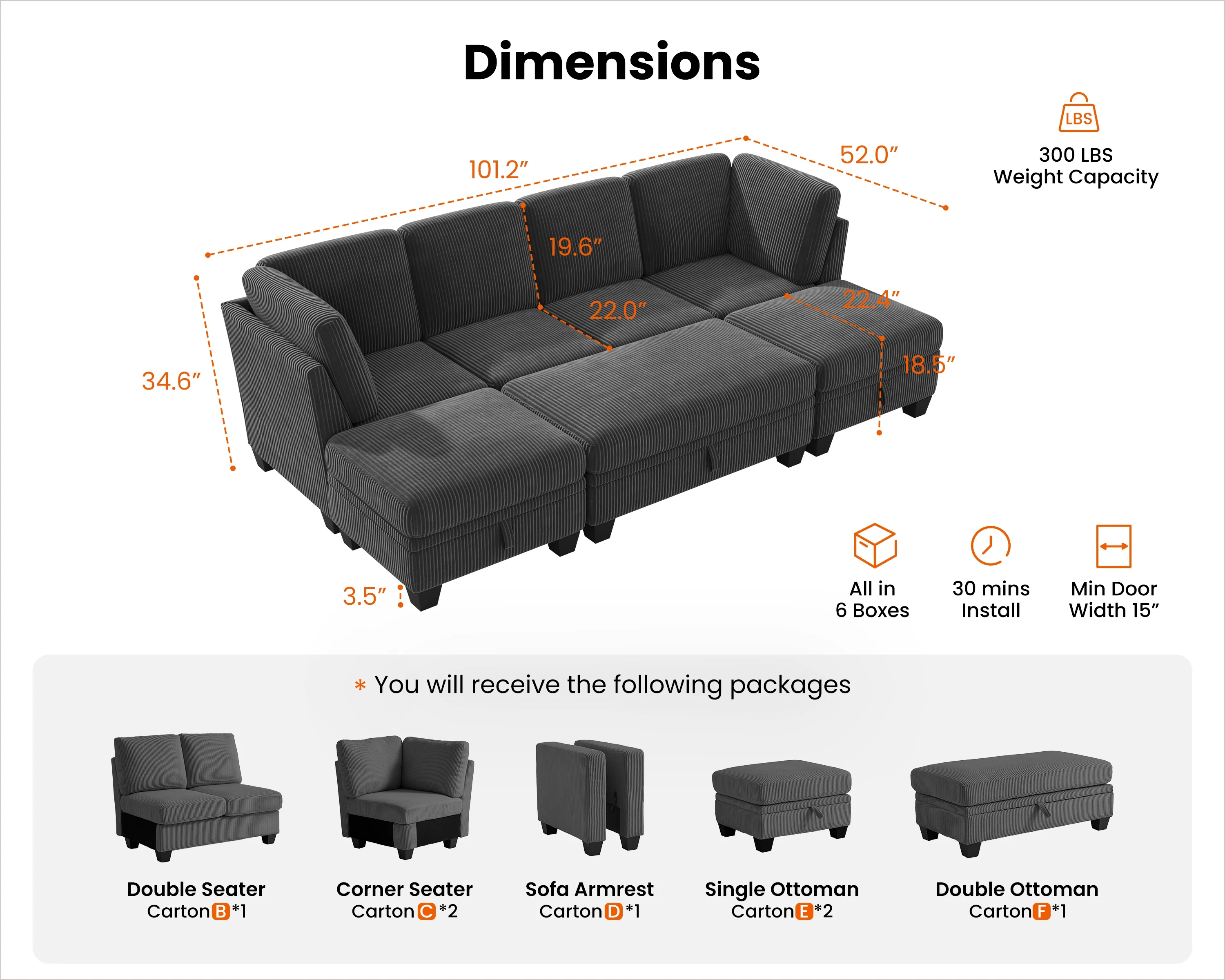 CHIC HOUSE 154.5" Sectional Sofa with Storage Ottoman Chaise, Corduroy U Shaped Sofa Convertible Sectional Couches for Living Room, 12 Seater Corner Modular Sofa with Deep Seat Throw Pillows, Green - Image 15