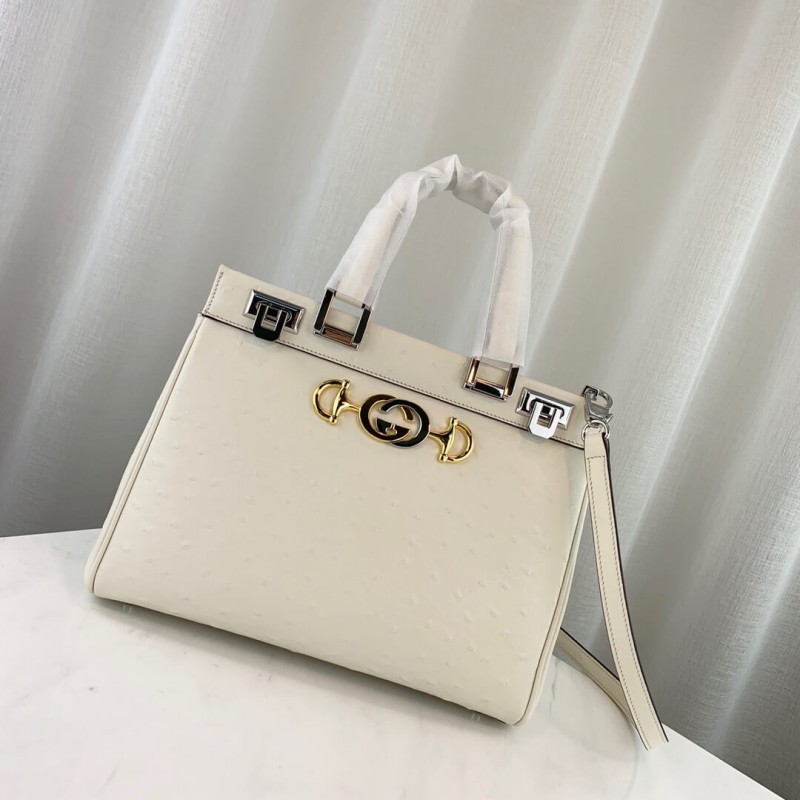 Replica Gucci Zumi Ostrich Leather Medium Top Handle Bag 569712 White1:1High-quality replica