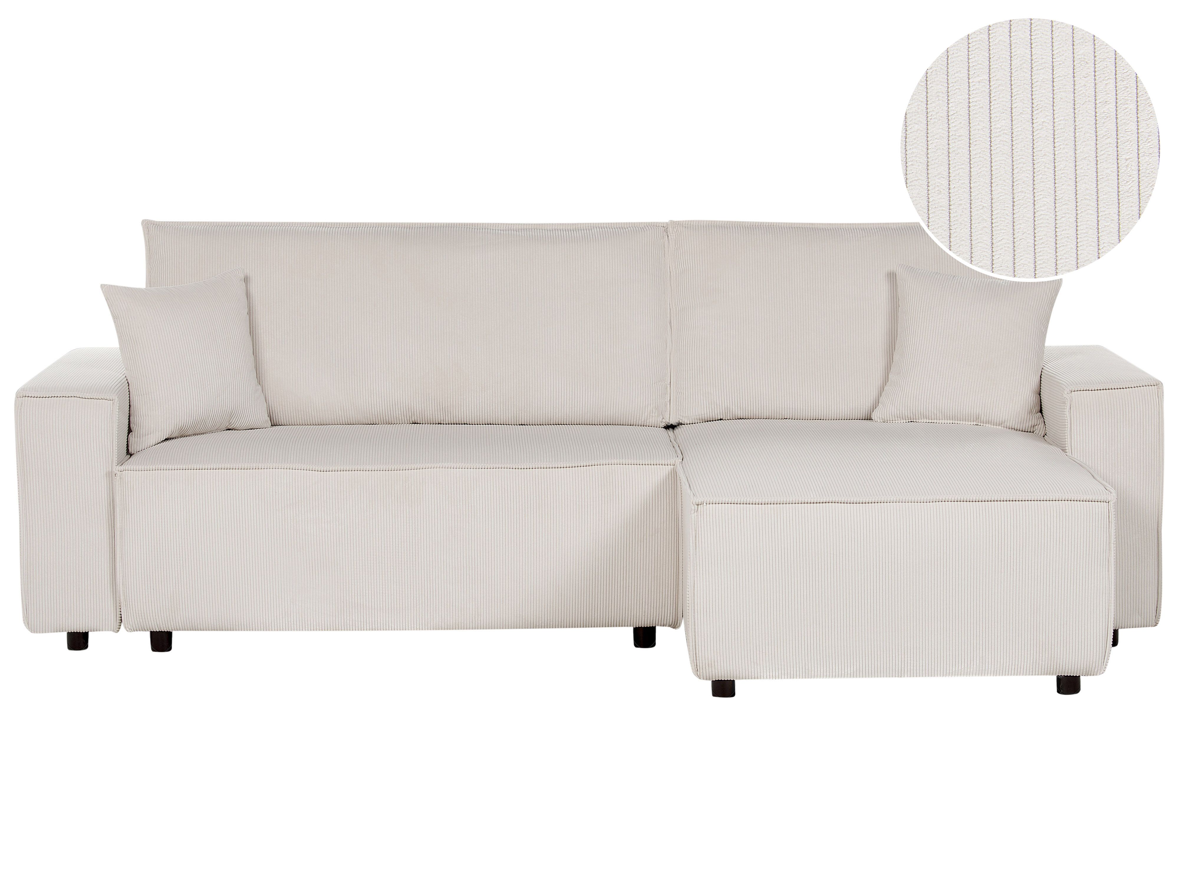 Corner Sofa Bed 3 Seater ABACKA Corduroy Off-White Left Hand