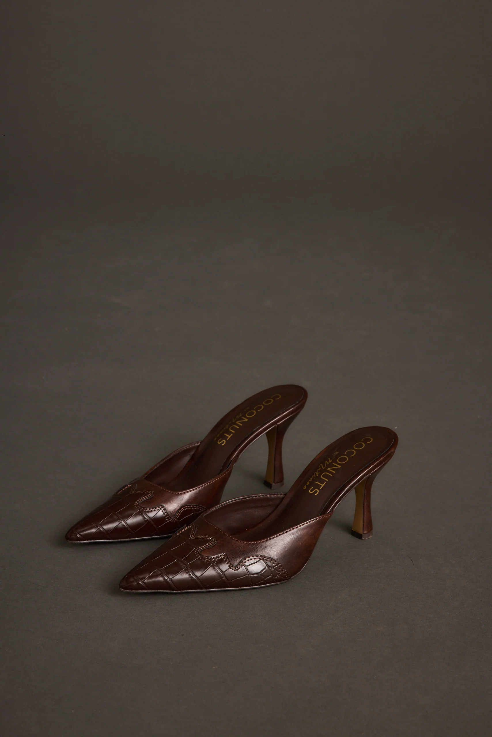 Delaney Espresso Western Croc Heel
