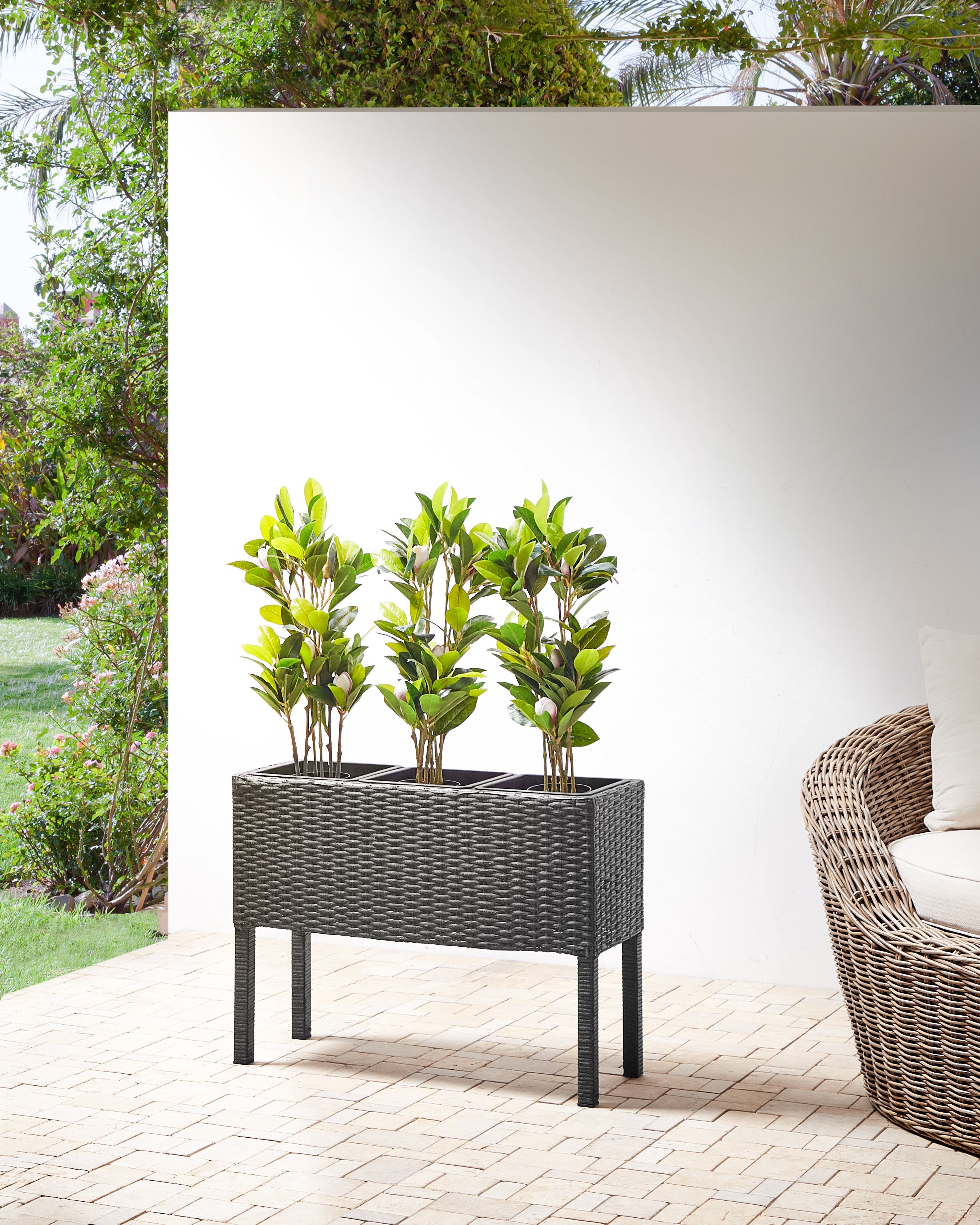 Elevated Plant Pot CARAGANA PE Rattan 77 cm Black