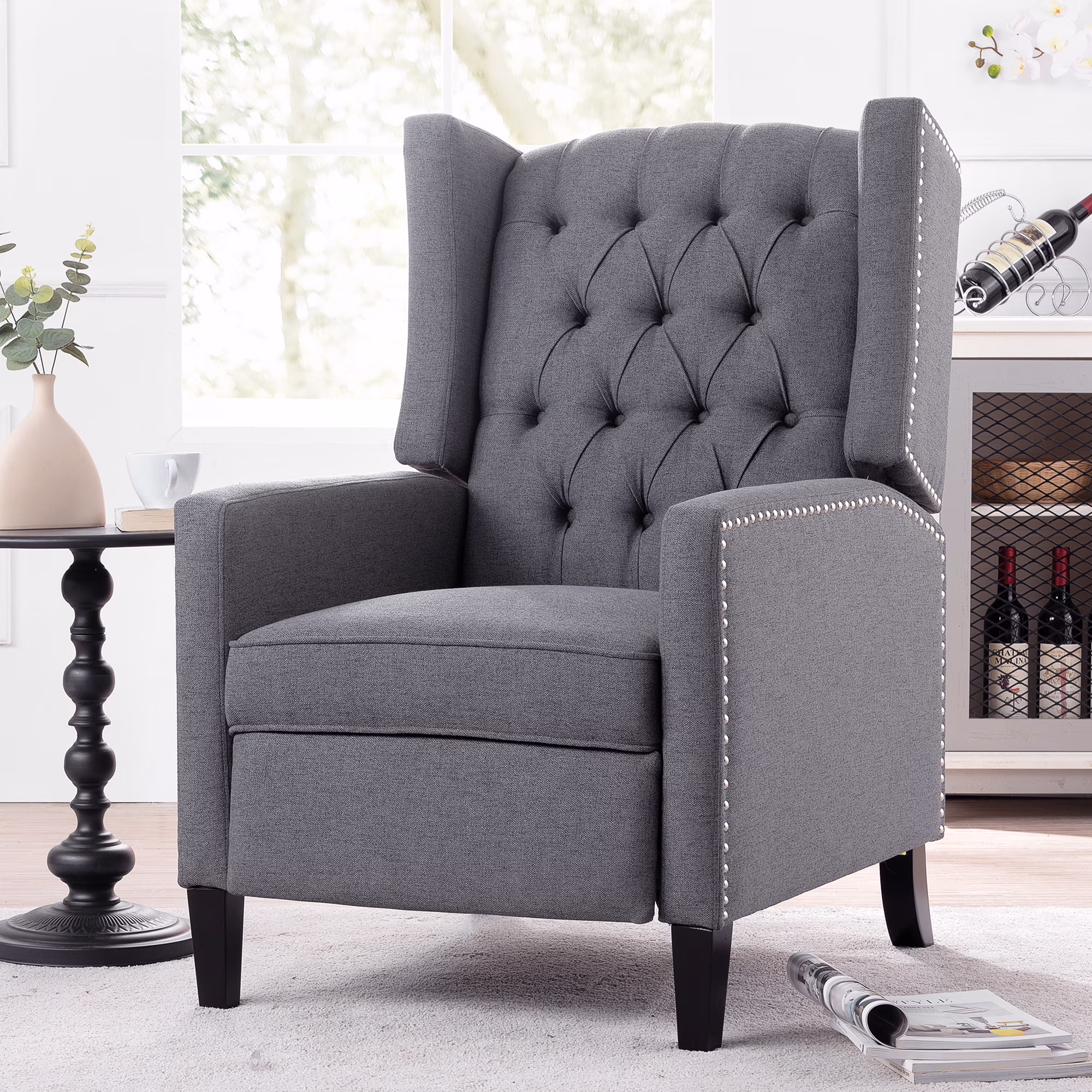 Recliner Chair, Living Room Chairs with Arms, Adjustable Single Reclining Sofa, Home Theater Seating Arm Chair with Thick Padded Seat, Footrest, Lounge Chair for Bedroom, Blue - Image 5