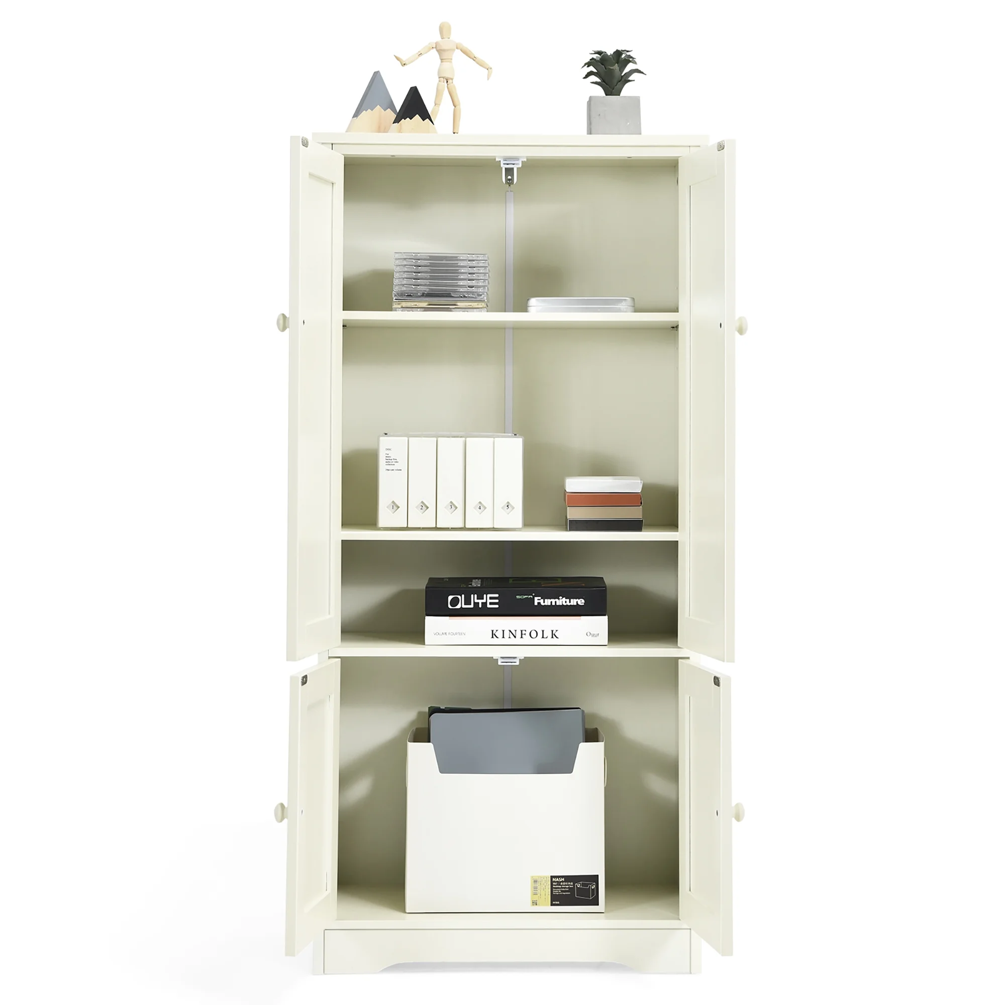 Costway Accent Floor Storage Cabinet W/ Adjustable Shelves Antique 2-Door Cream White - Image 11