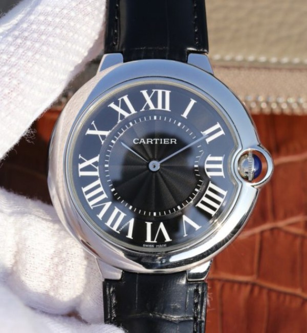 Replica Cartier TWF Ballon Bleu 46mm Black Textured Dial Leather Strap MIYOTA9015 - Top club