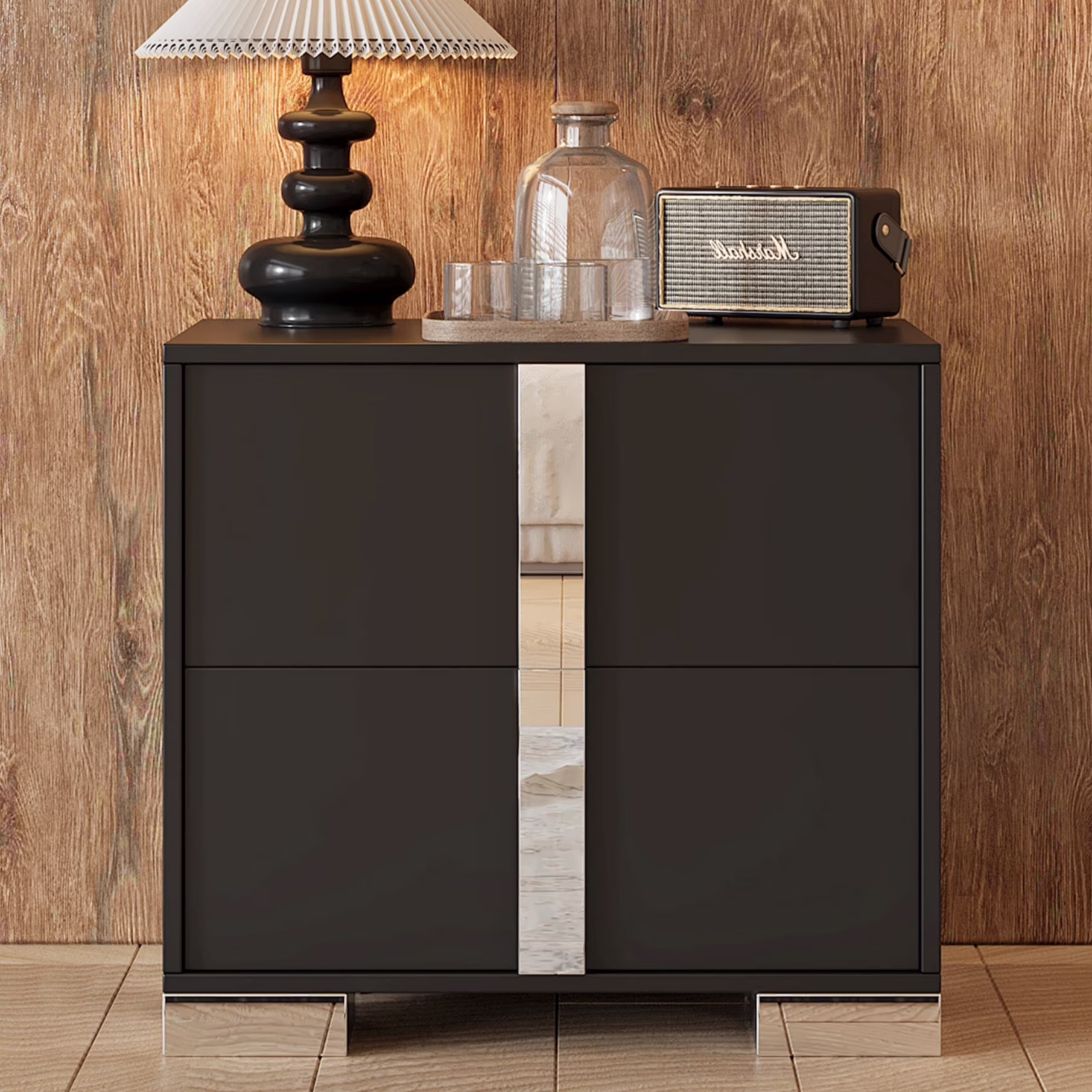 Elegant Nightstand with Metal Handle, Mirrored Bedside Table with 2 Drawers for Bedroom, Living Room, End Sofa Side Table for Living Room, Office, White - Image 3