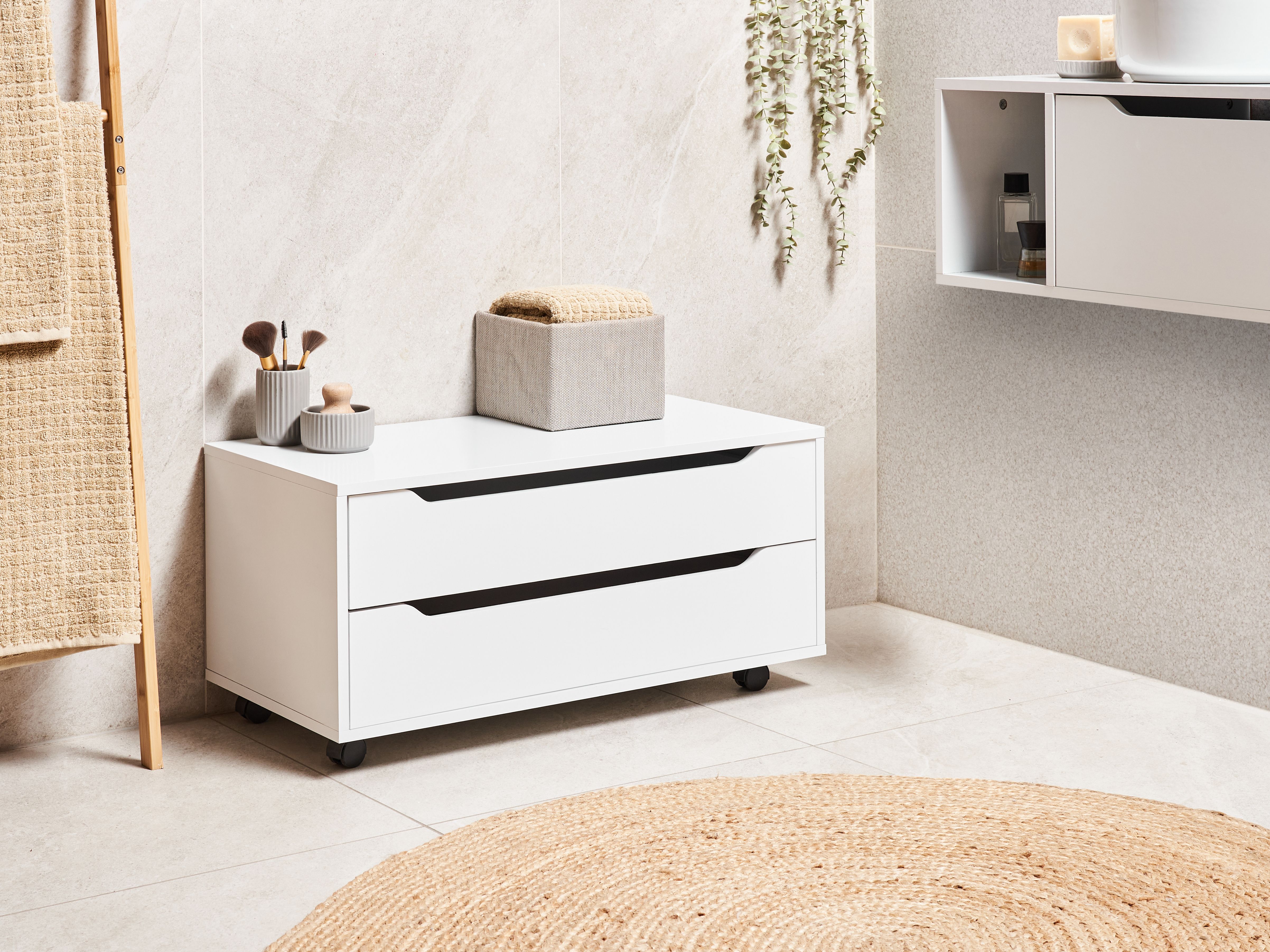 Bathroom Cabinet OSASCO with Wheels 80 cm White