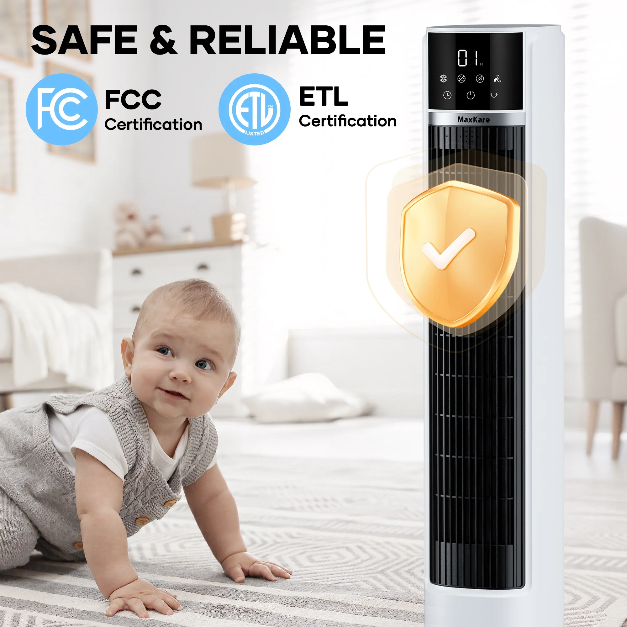 MaxKare 3-in-1 Tower Fan, Air Cooler with FCC & ETL, Humidifier for Office & Bedroom, 40'' High, White - Image 4