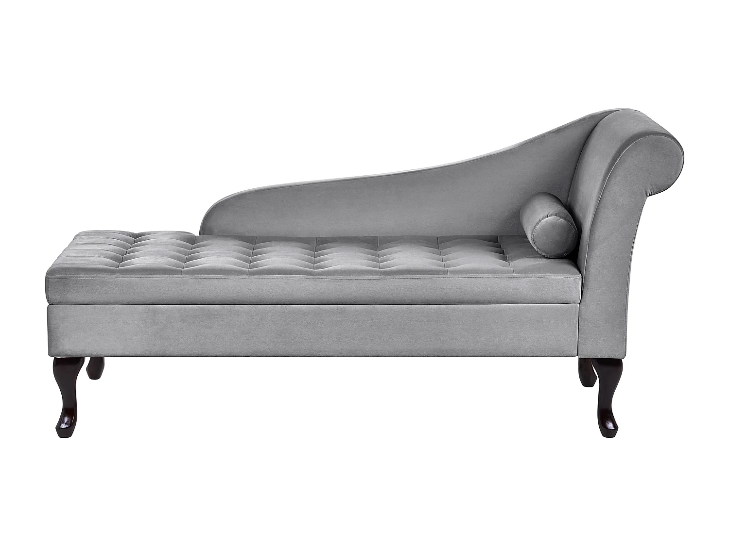 Chaise longue côté droit PESSAC Velours Gris clair avec rangement